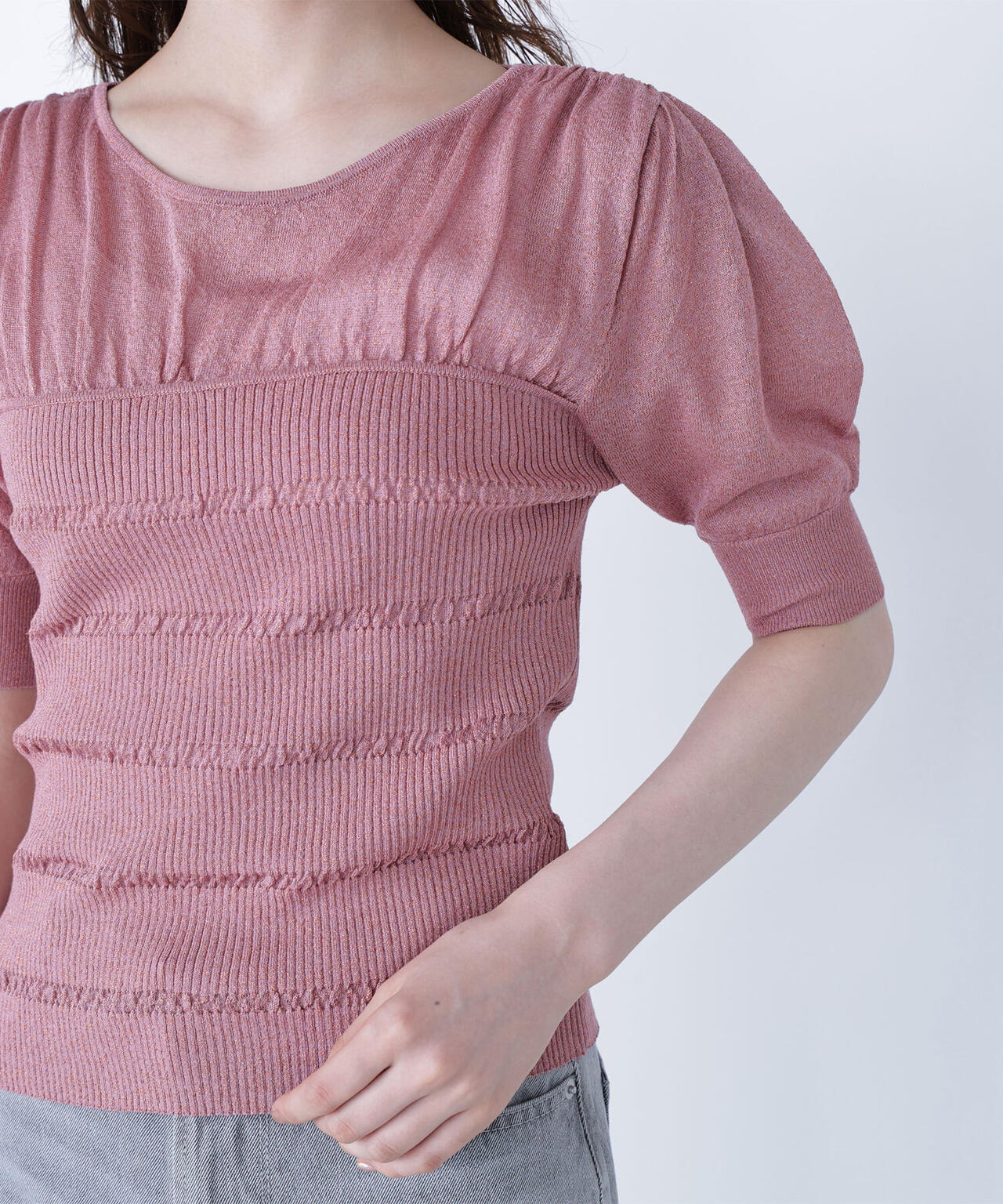 切替ラメリブニット