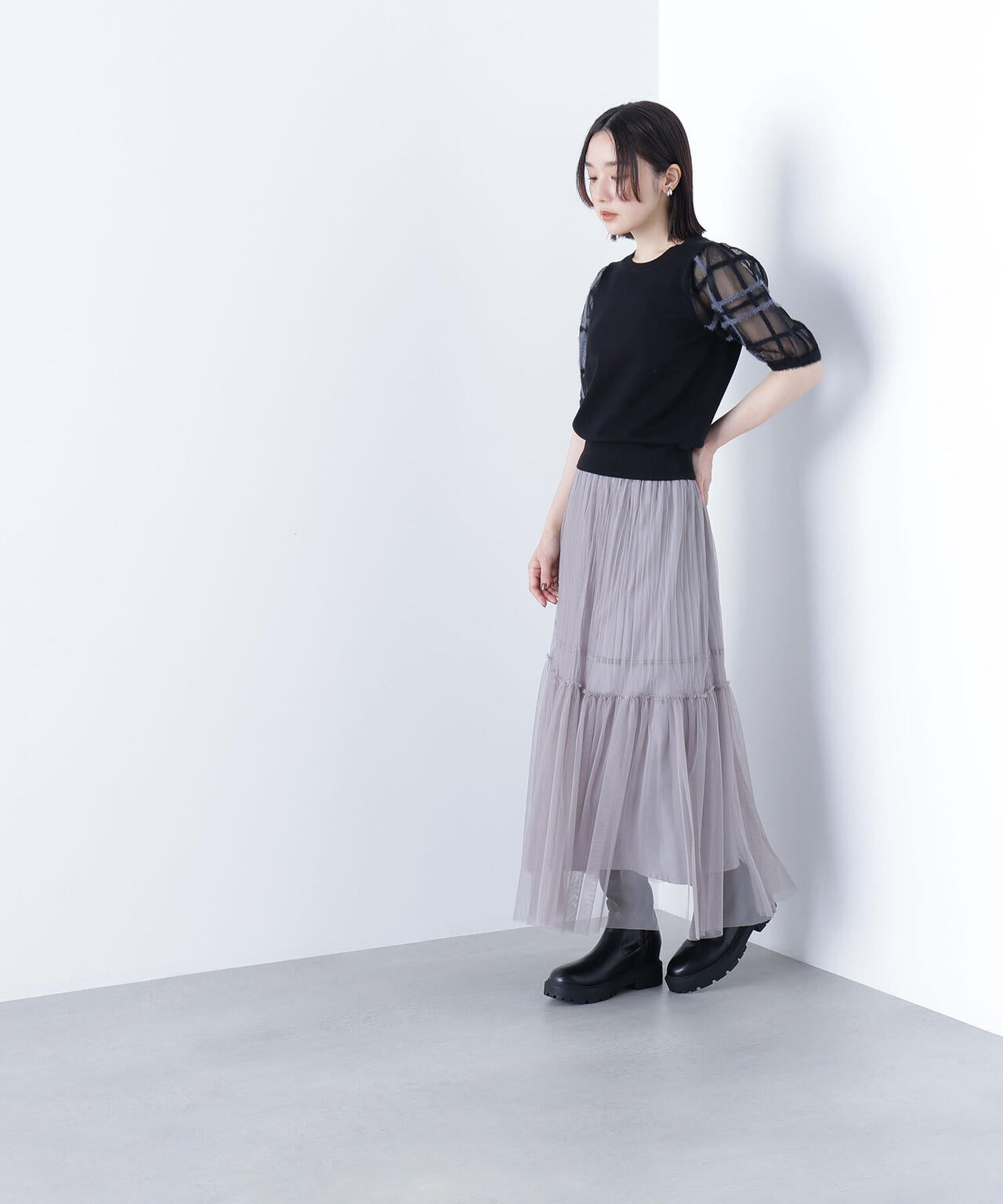 WEB限定商品】シアーチェックスリーブニット | NATURAL BEAUTY BASIC