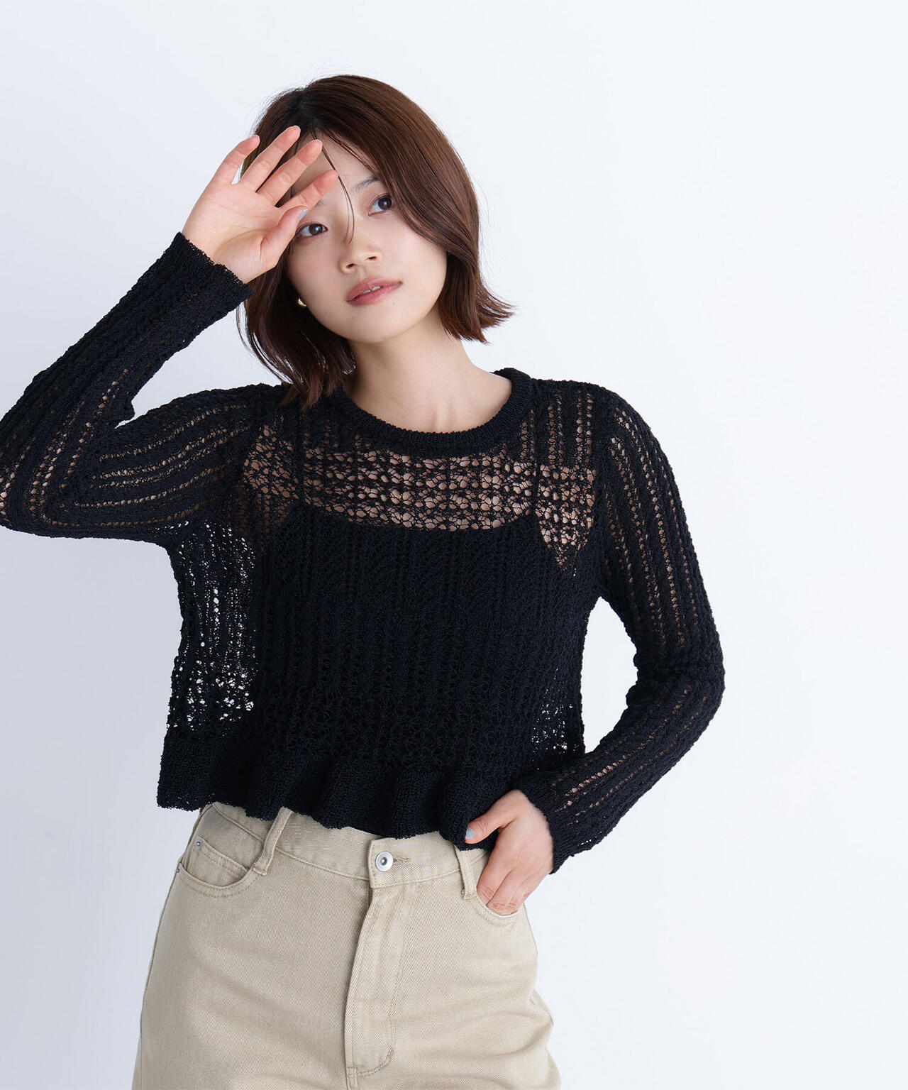 SUKALA メッシュ クロップドトップ 黒色　新品 クロップドレースメッシュニット | NATURAL BEAUTY BASIC（ナチュラル