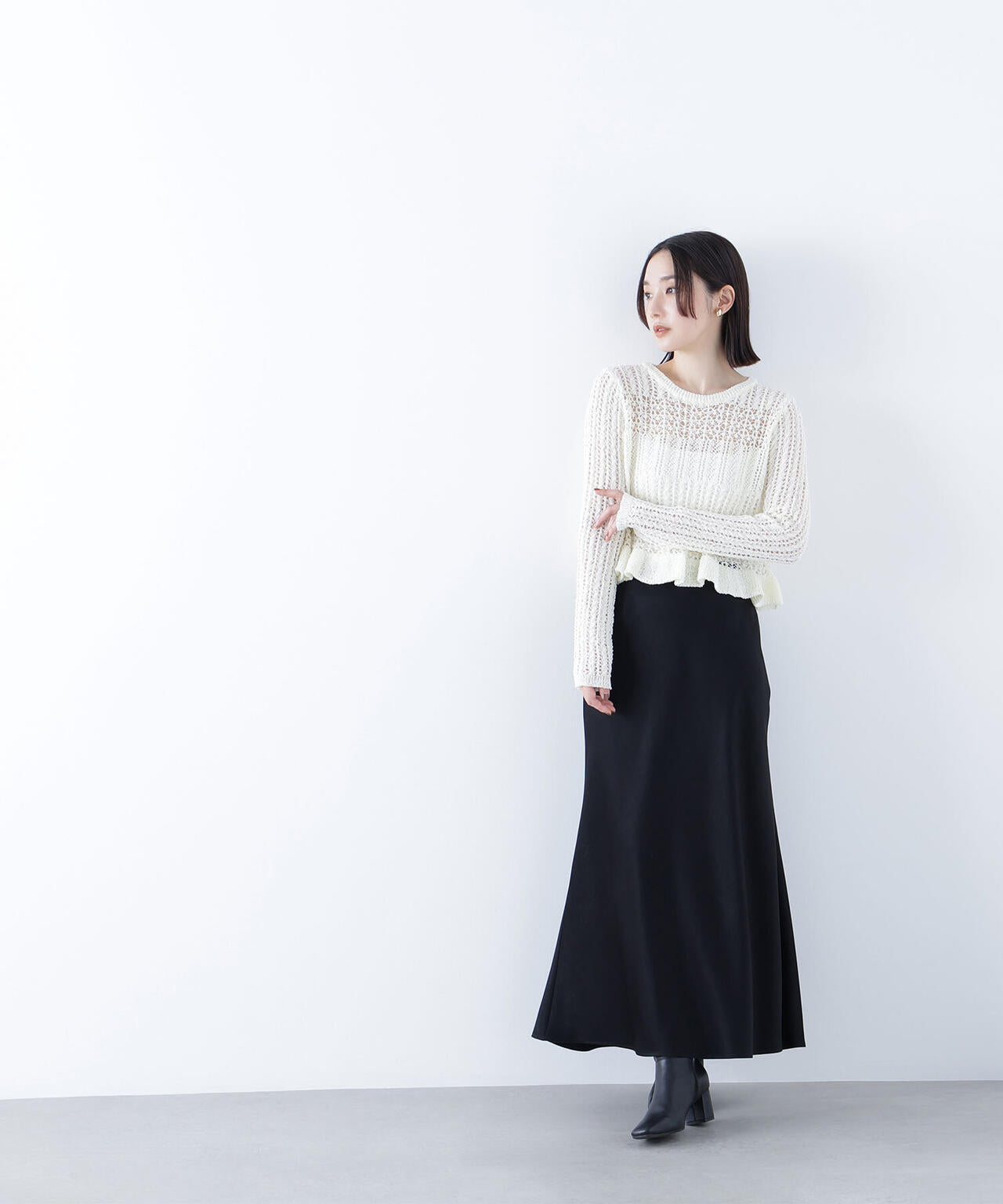 クロップドレースメッシュニット