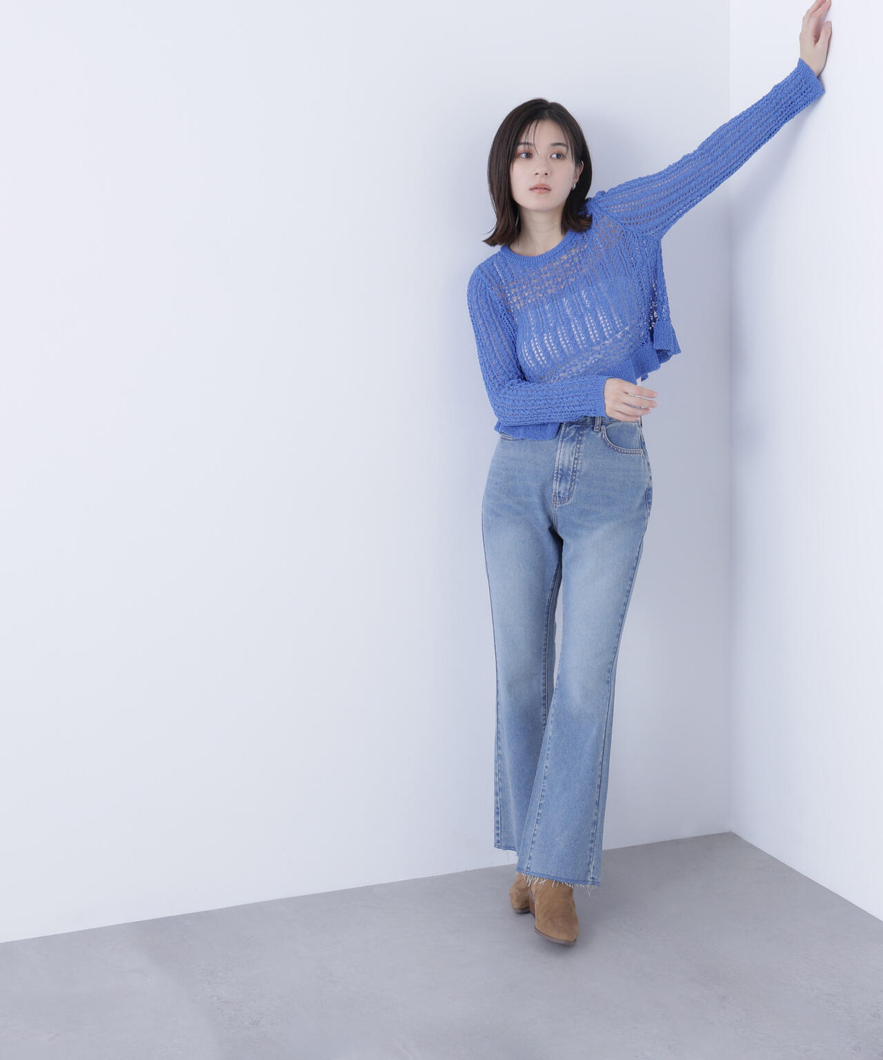 クロップドレースメッシュニット