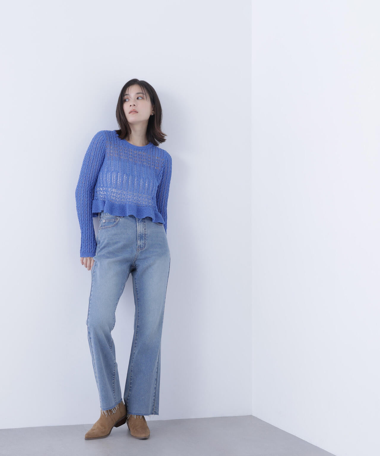 クロップドレースメッシュニット