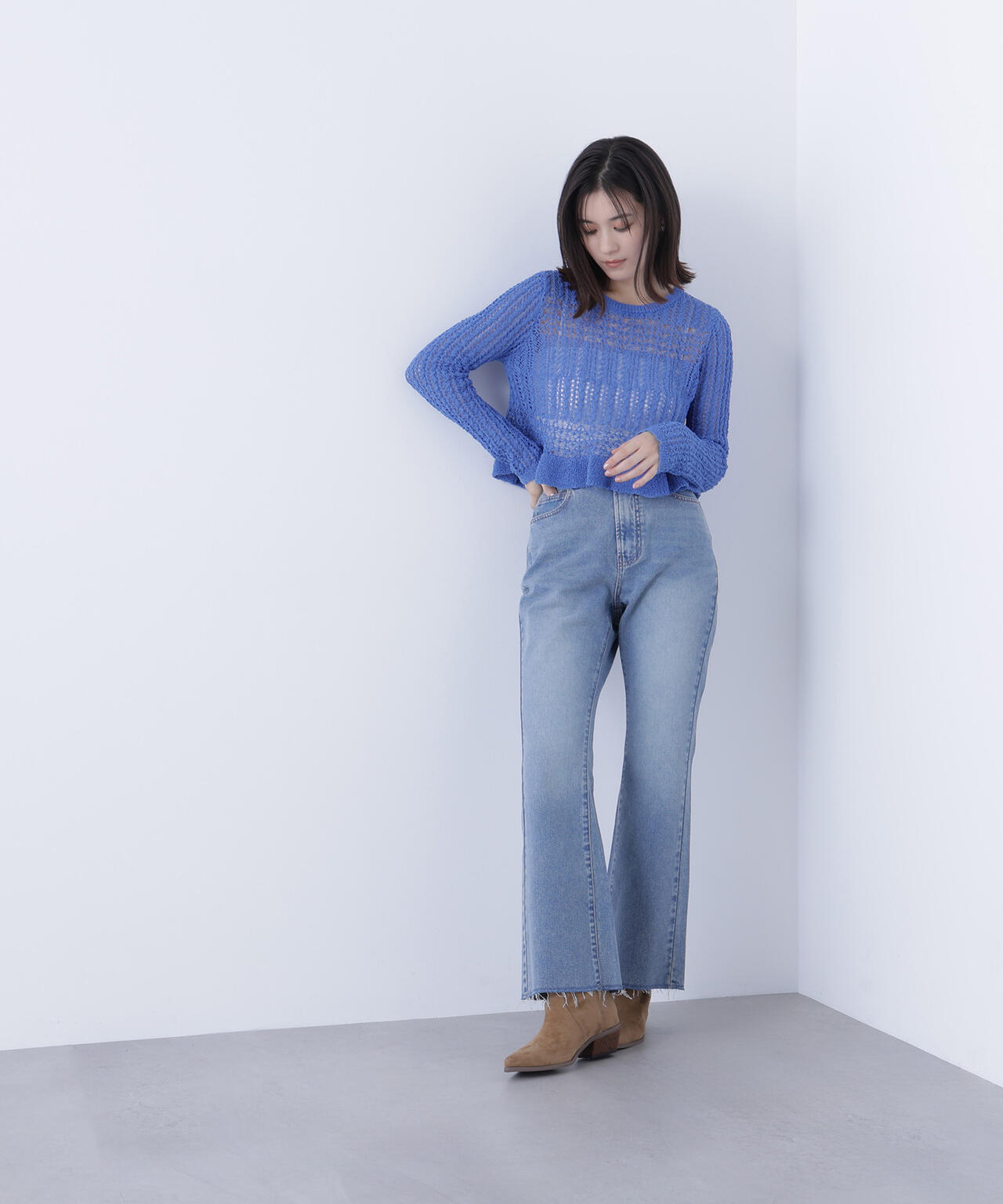 クロップドレースメッシュニット