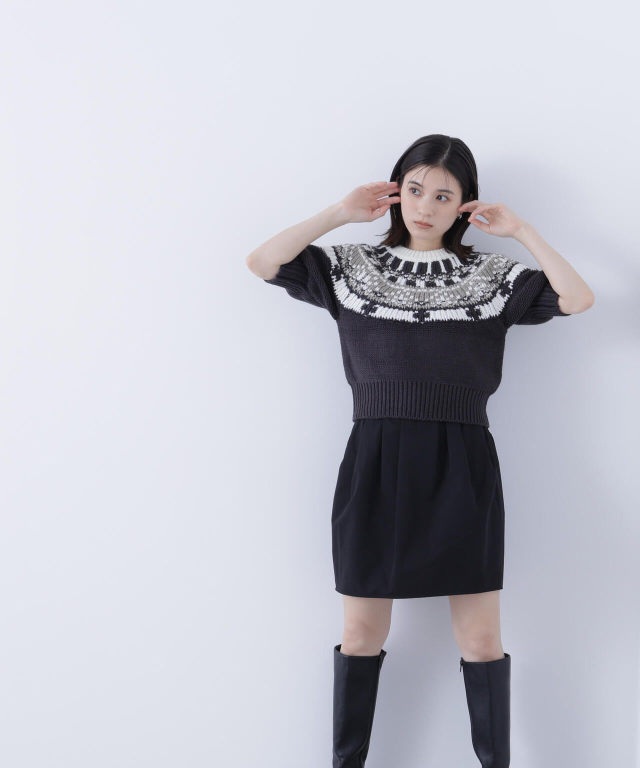 【BLANC】ノルディックハーフスリーブニット