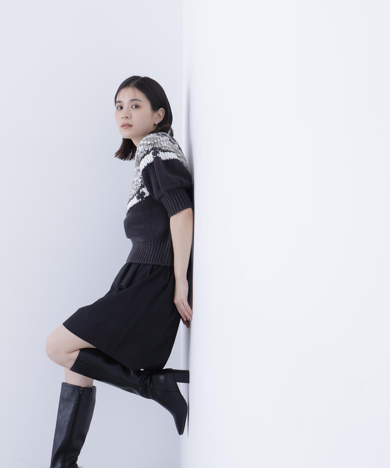 【BLANC】ノルディックハーフスリーブニット