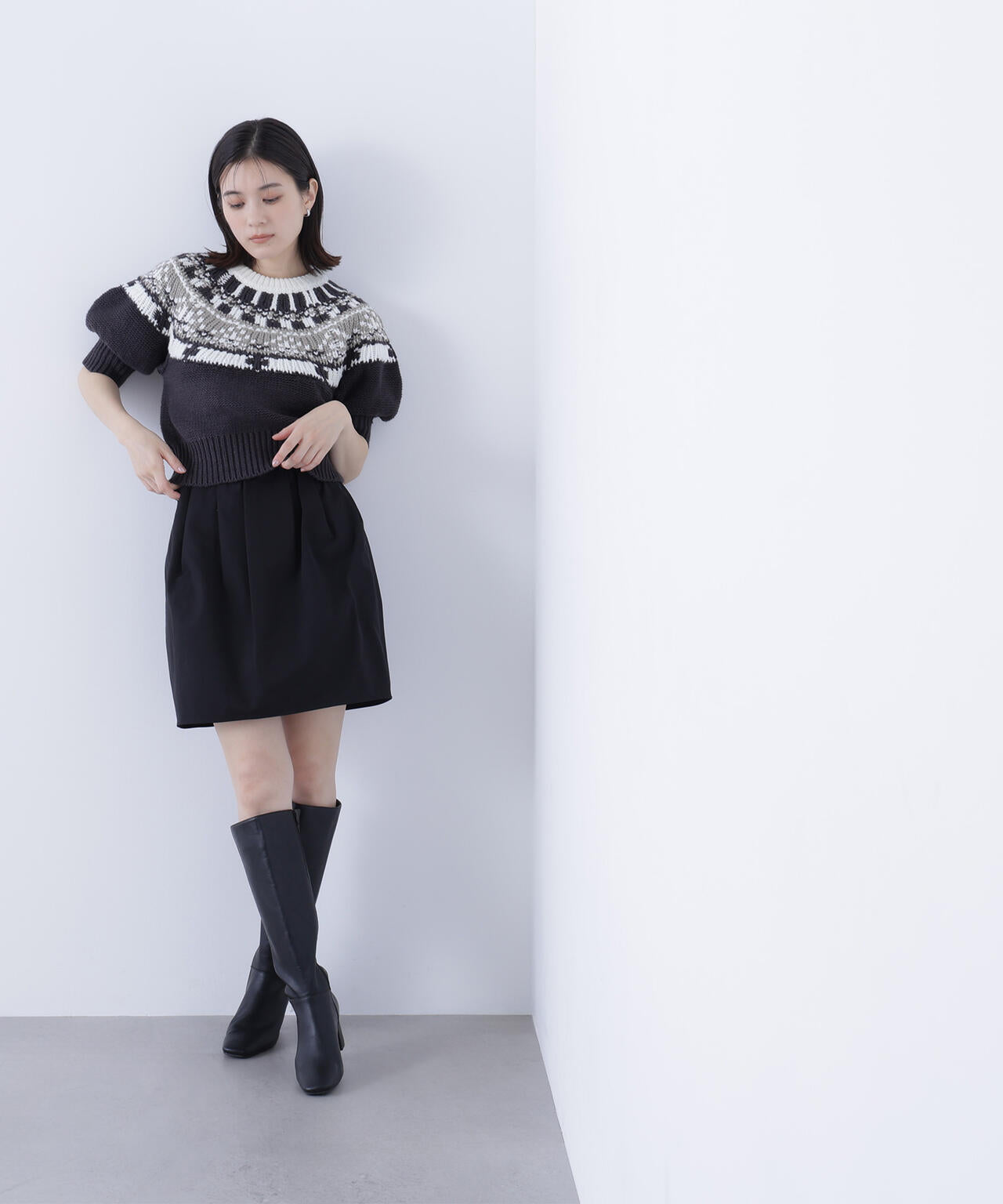 【BLANC】ノルディックハーフスリーブニット