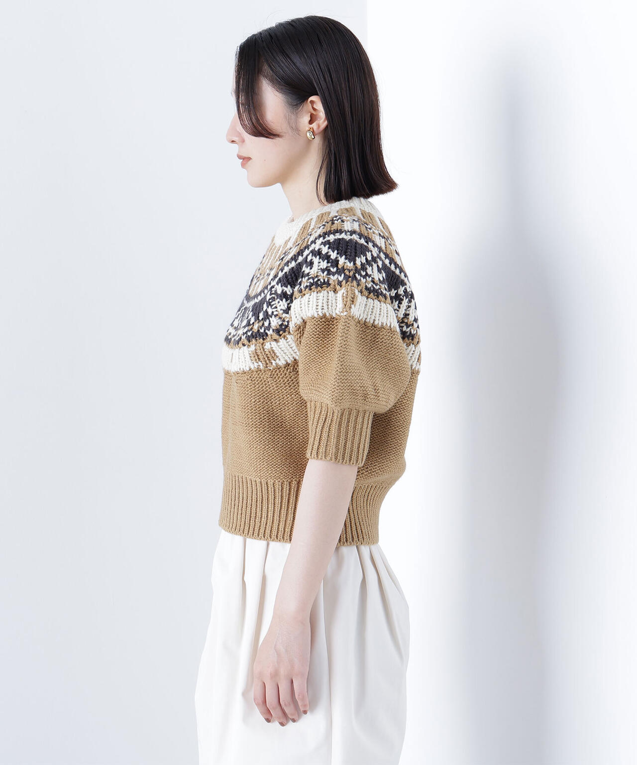 【BLANC】ノルディックハーフスリーブニット