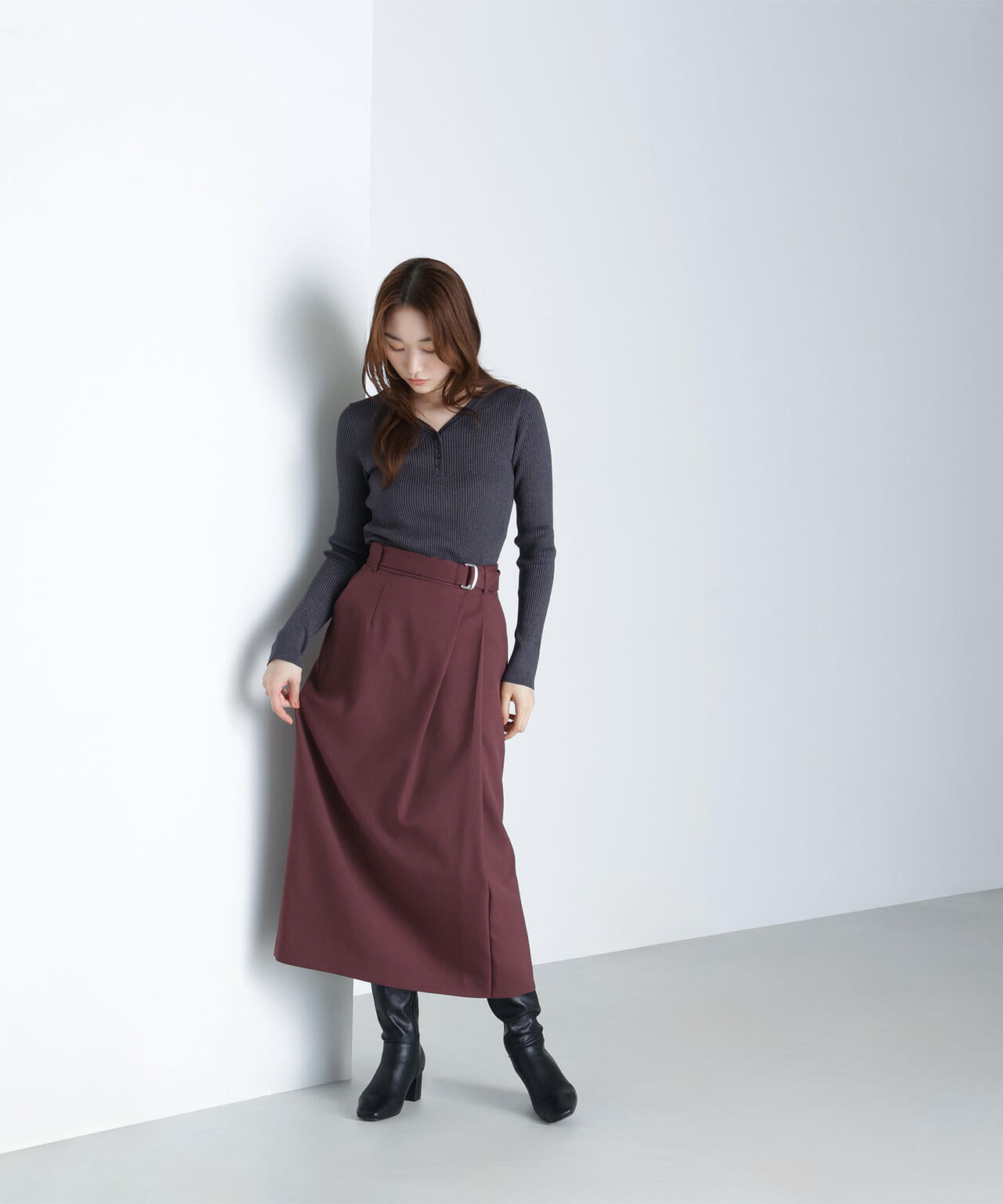 フロントボタンラメリブニット