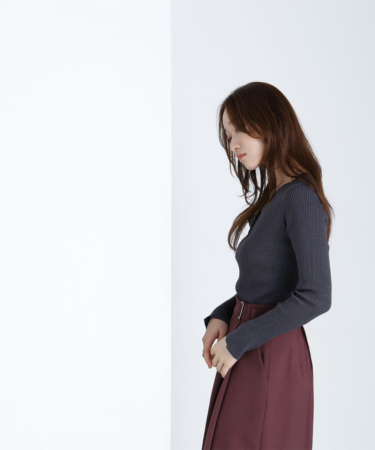 フロントボタンラメリブニット