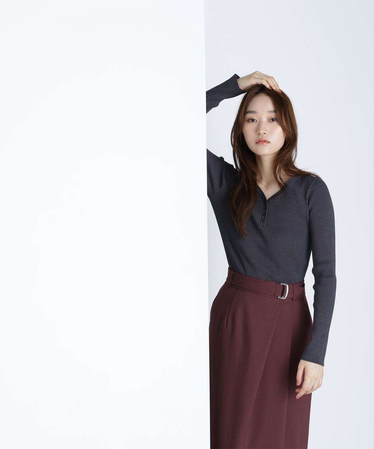 フロントボタンラメリブニット