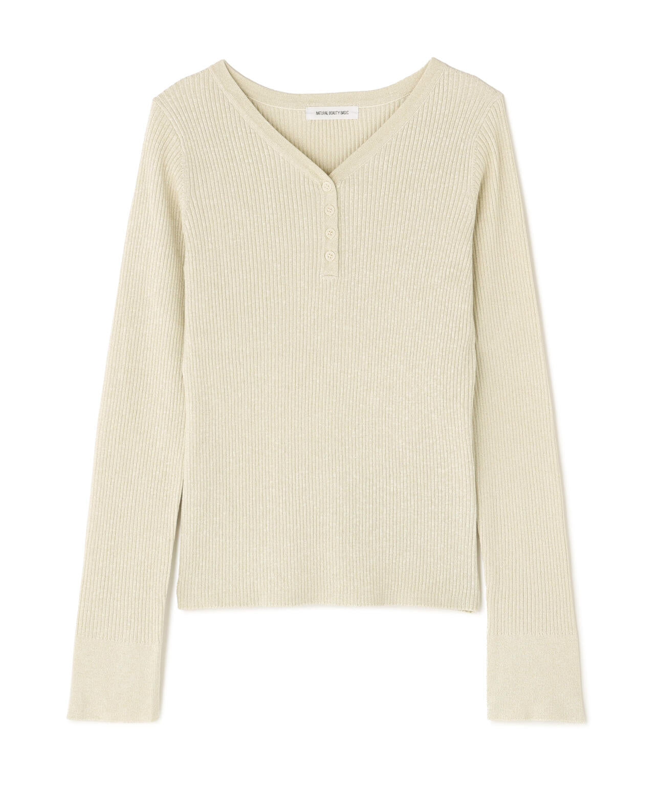 フロントボタンラメリブニット