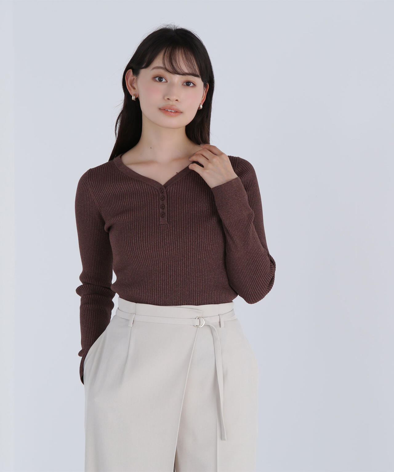 フロントボタンラメリブニット | NATURAL BEAUTY BASIC