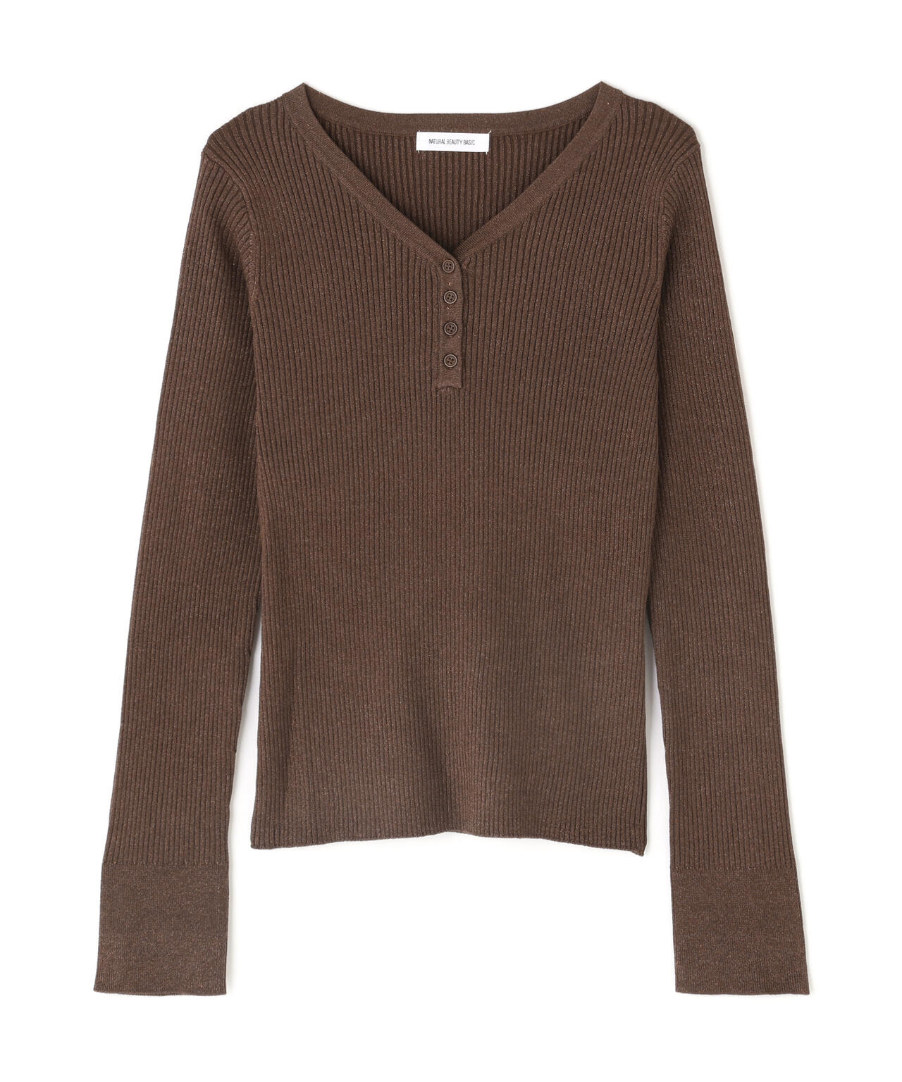 フロントボタンラメリブニット