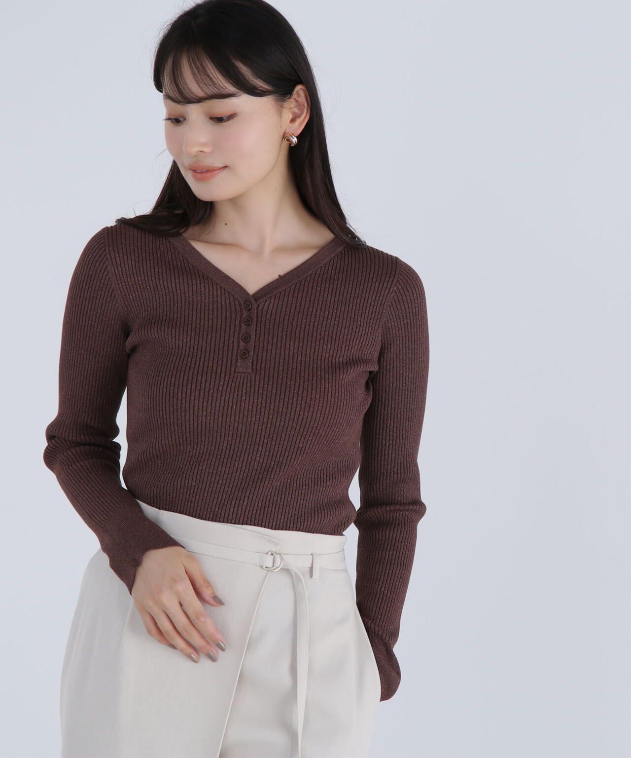 フロントボタンラメリブニット | NATURAL BEAUTY BASIC（ナチュラル
