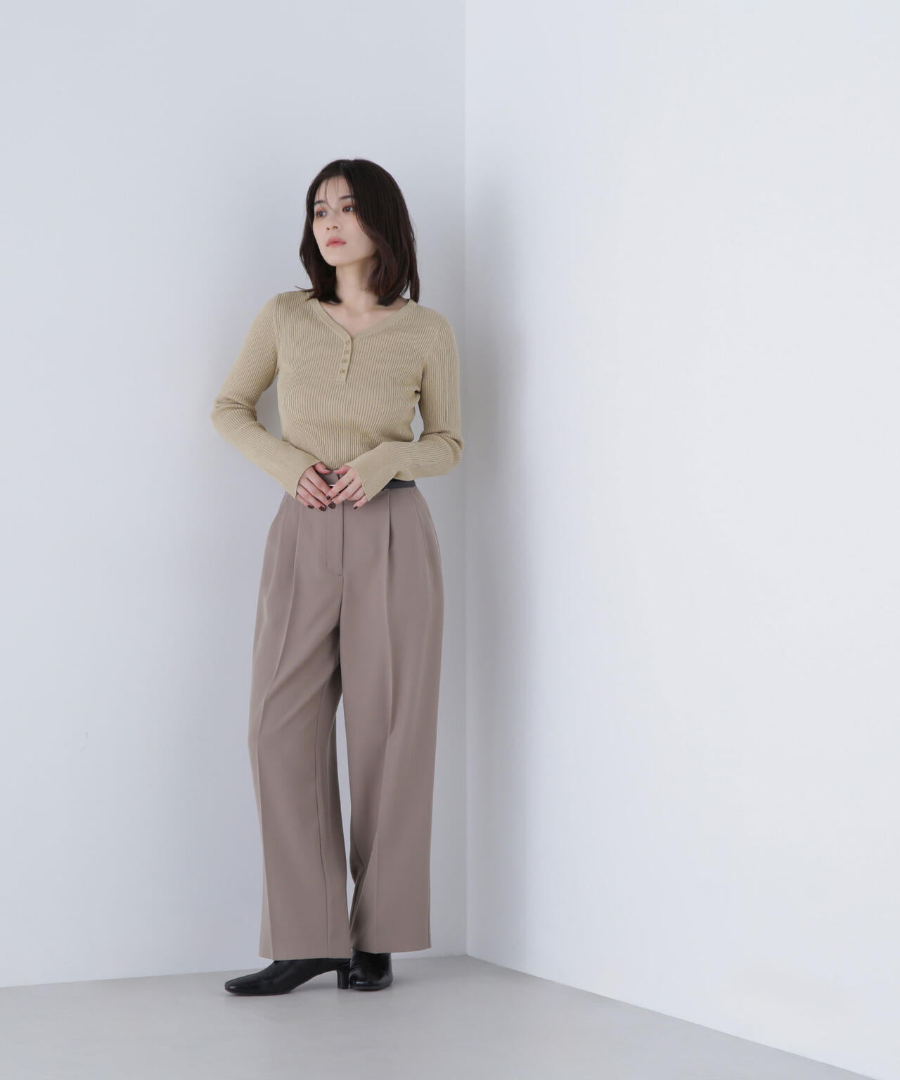 ⟡ありんと フロントボタンラメリブニット | NATURAL BEAUTY BASIC