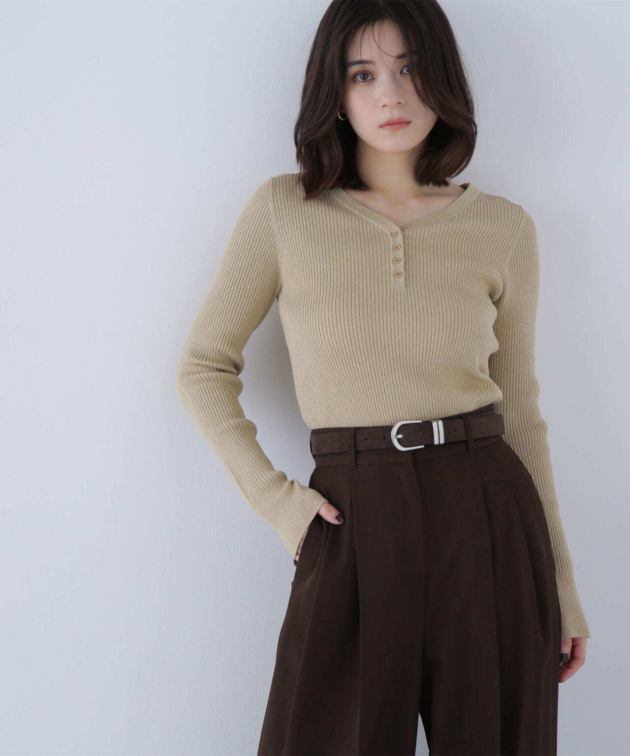 ⟡ありんと フロントボタンラメリブニット | NATURAL BEAUTY BASIC