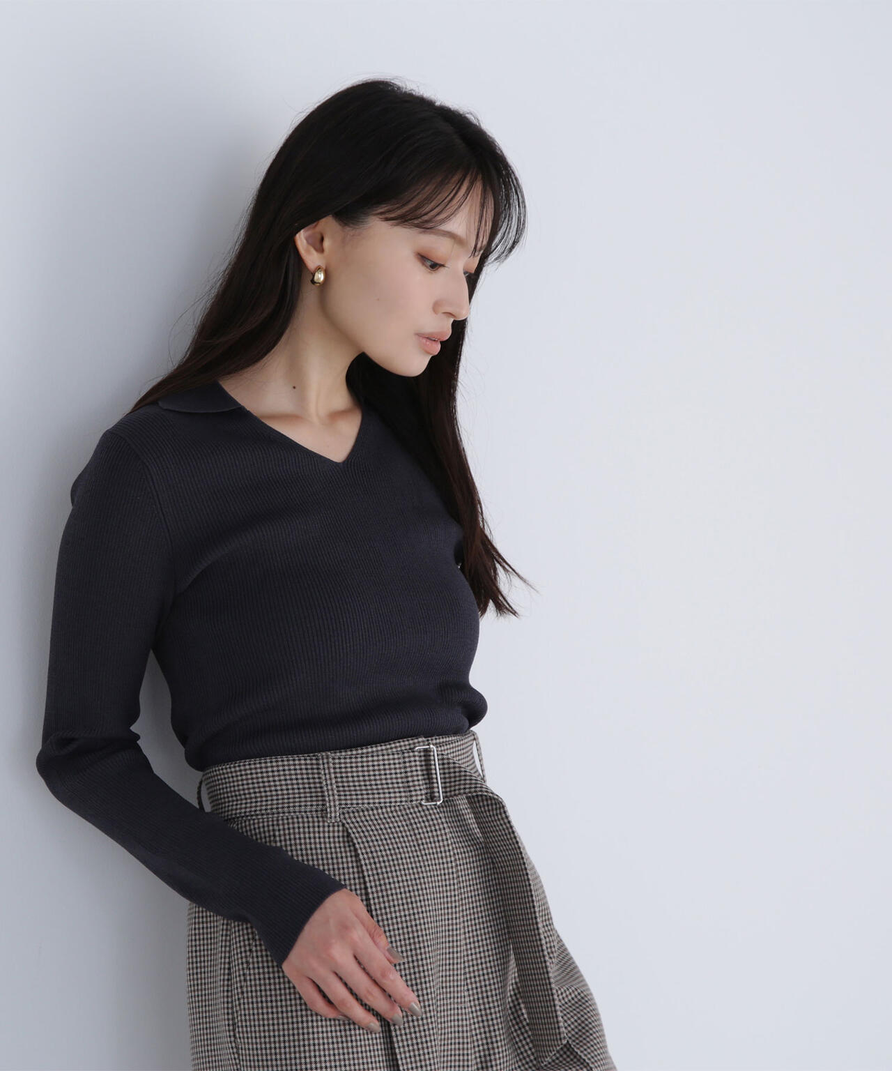 ポロカラーVネックリブニット | NATURAL BEAUTY BASIC(ナチュラル ポロカラーVネックリブニット | NATURAL BEAUTY BASIC(ナチュラル