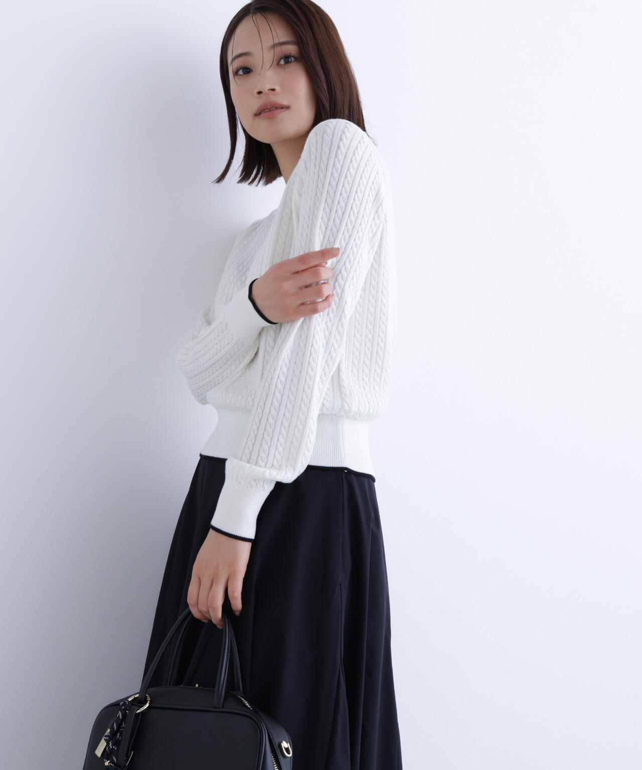 バイカラーラインミニケーブルニット | NATURAL BEAUTY BASIC