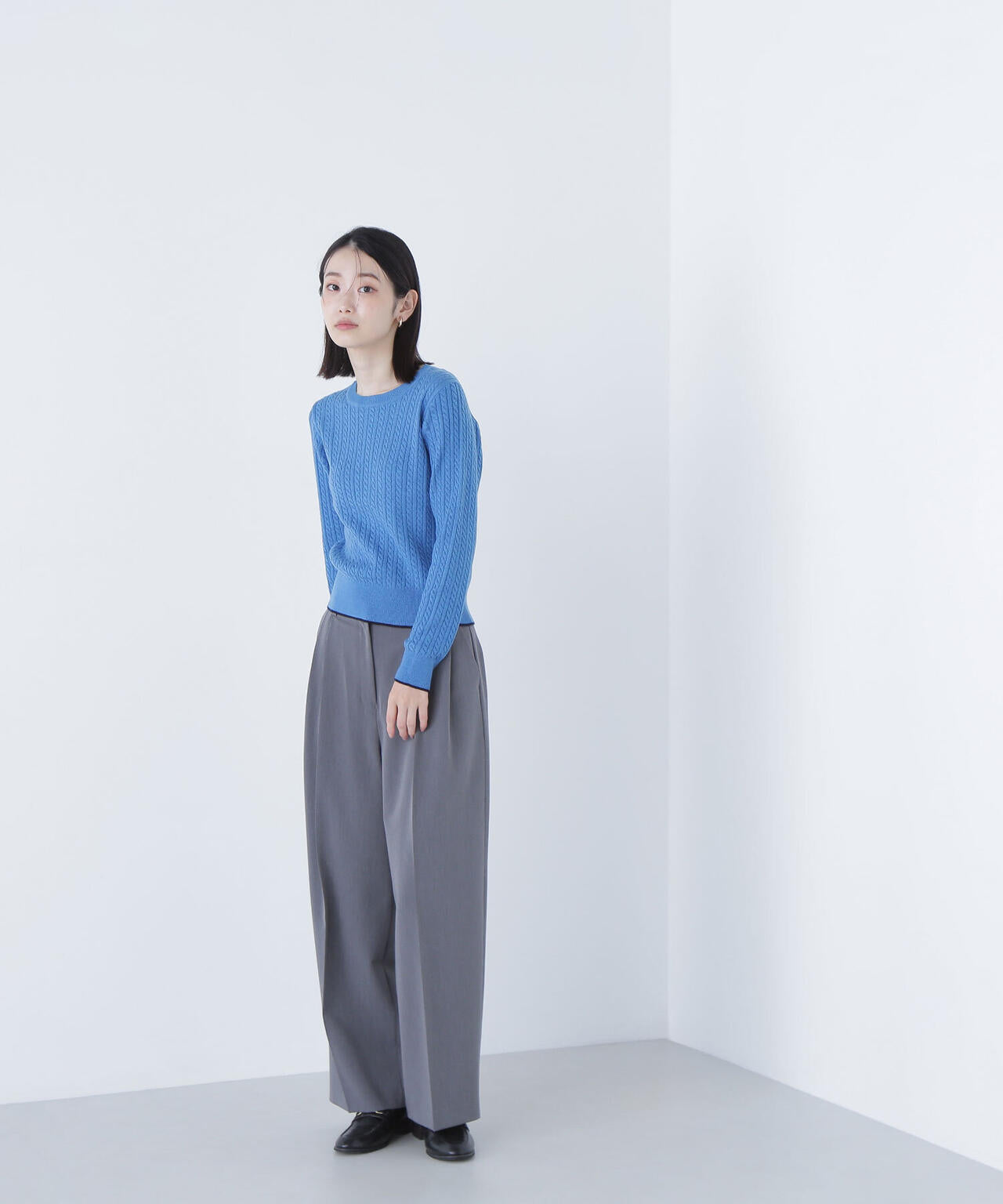 バイカラーラインミニケーブルニット