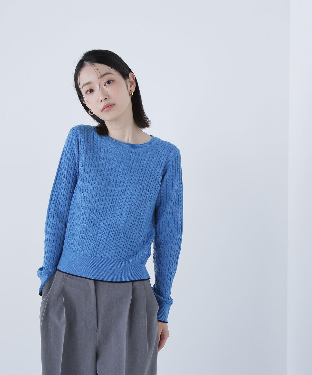 バイカラーラインミニケーブルニット