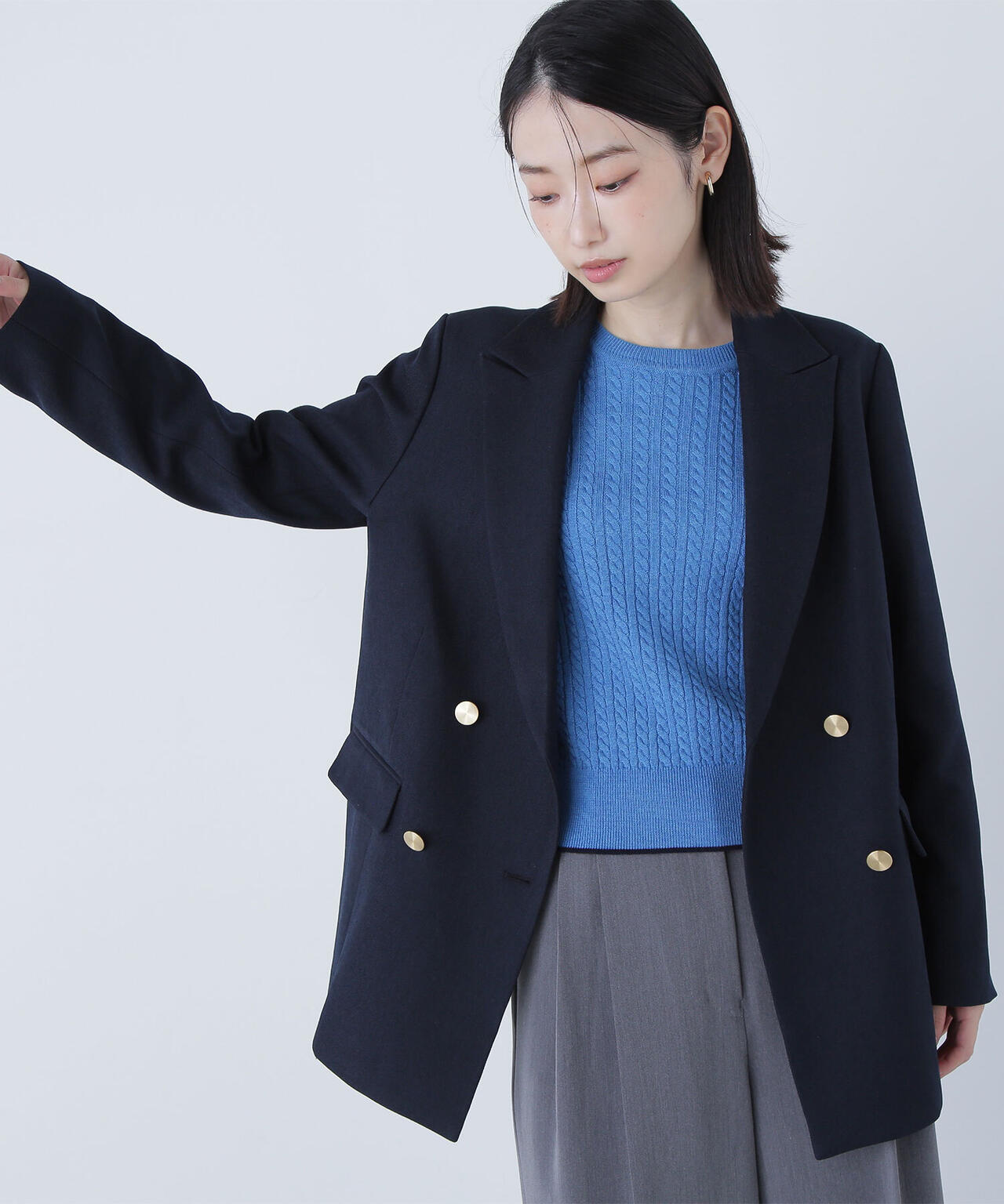 バイカラーラインミニケーブルニット