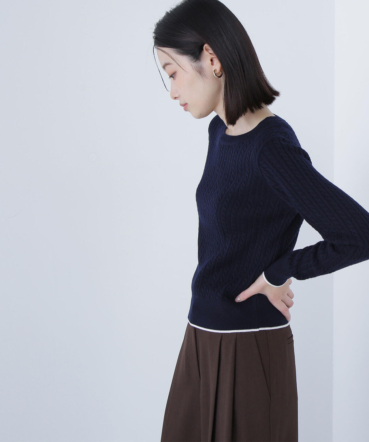 バイカラーラインミニケーブルニット