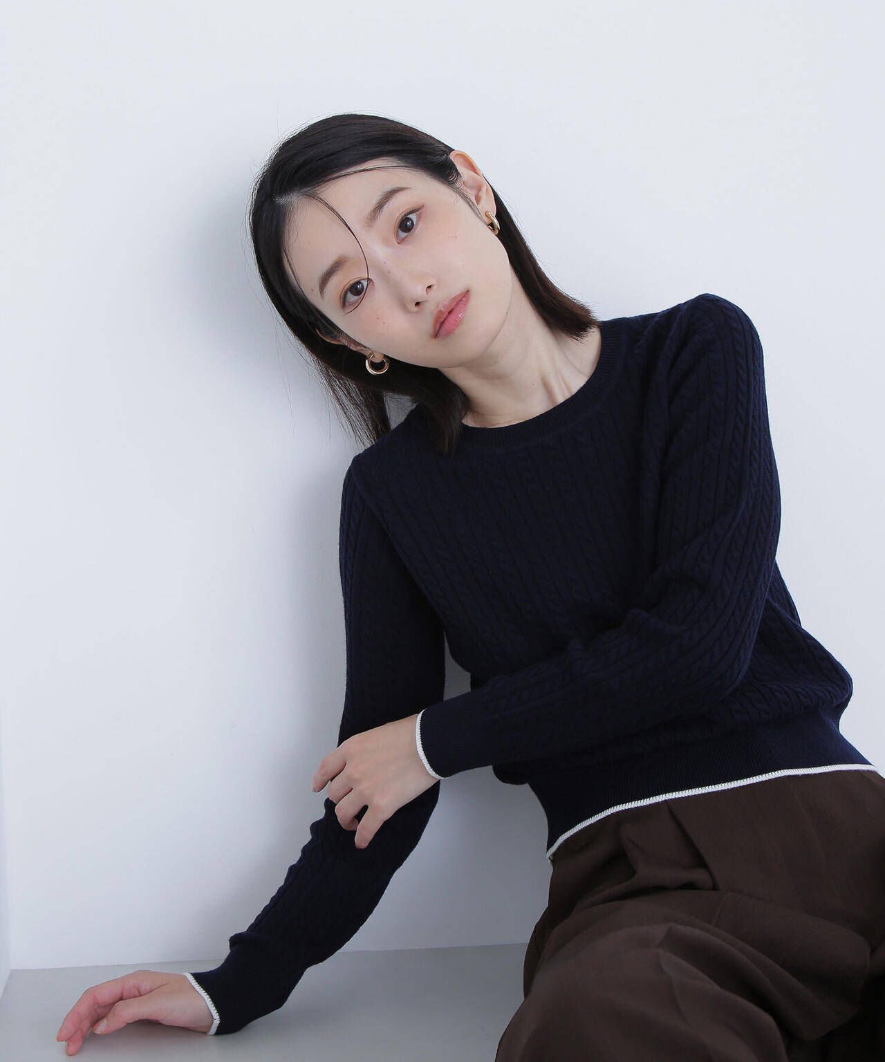 バイカラーラインミニケーブルニット