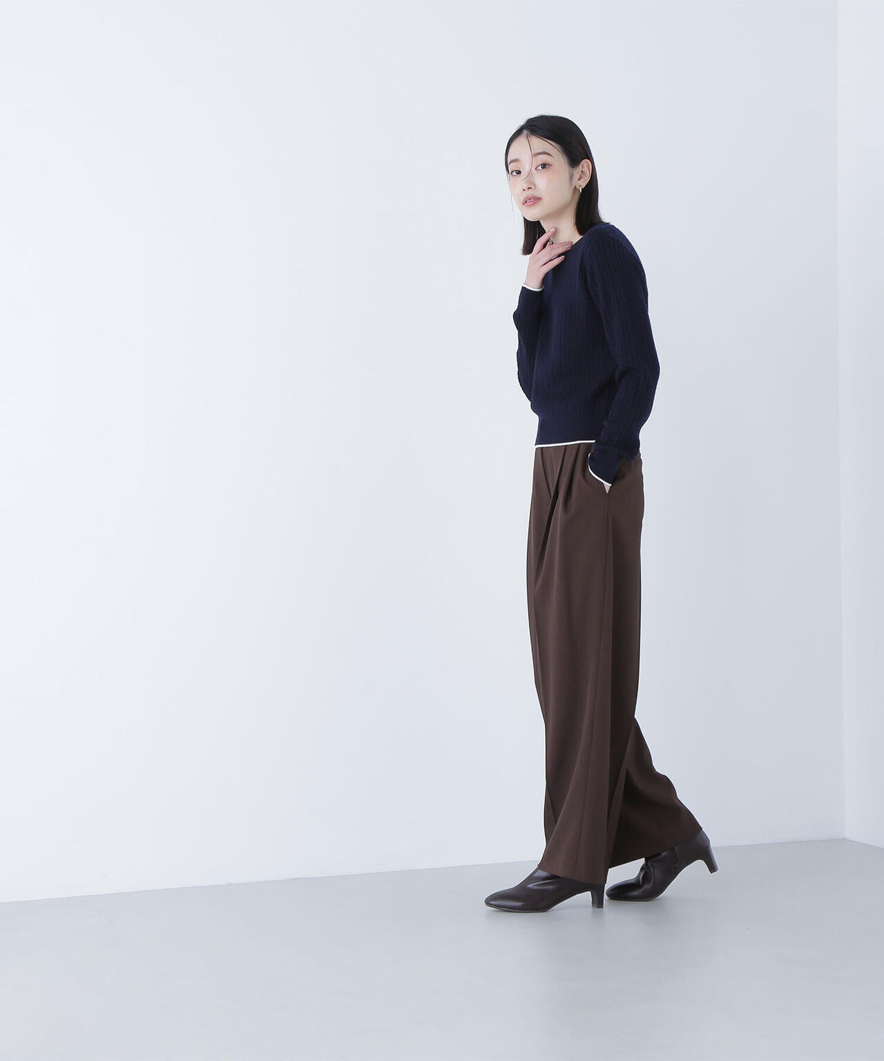 バイカラーラインミニケーブルニット