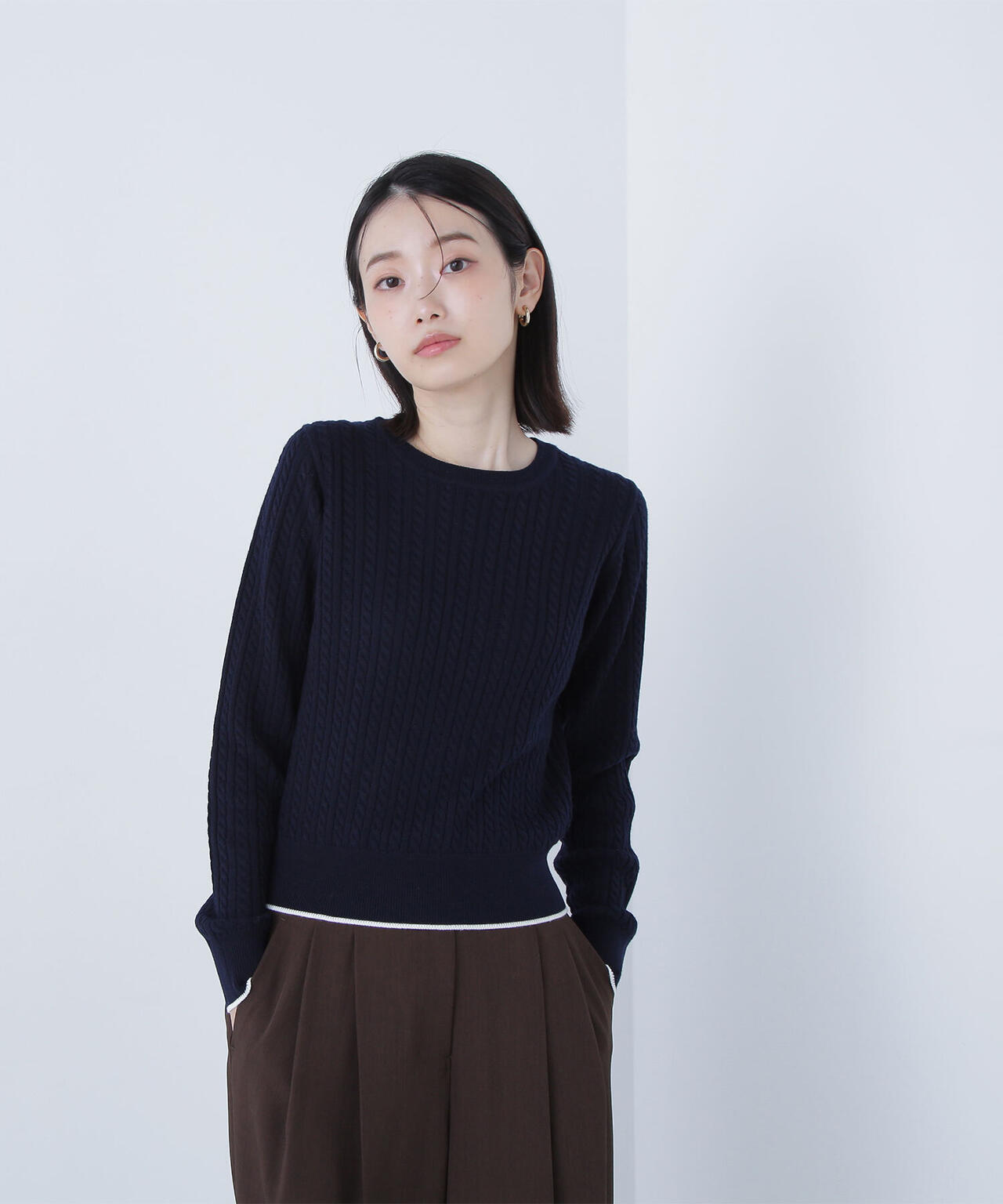 バイカラーラインミニケーブルニット