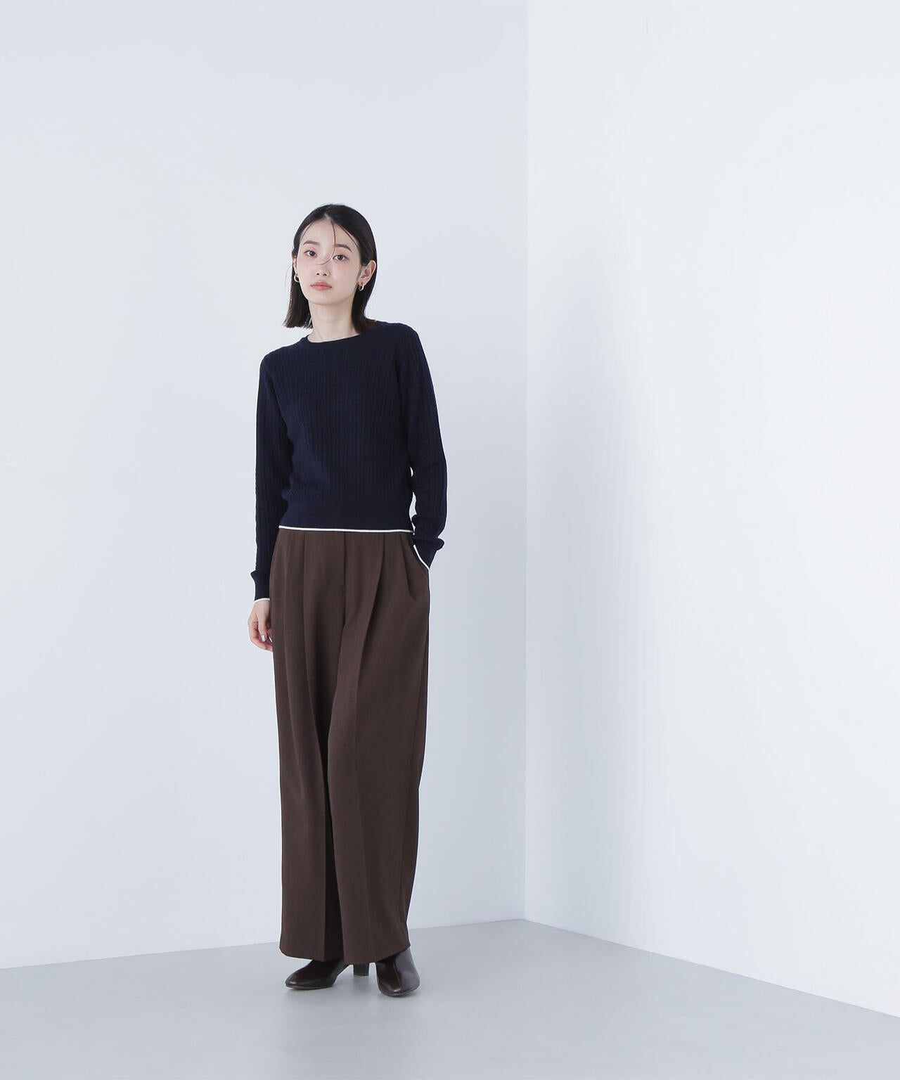 バイカラーラインミニケーブルニット