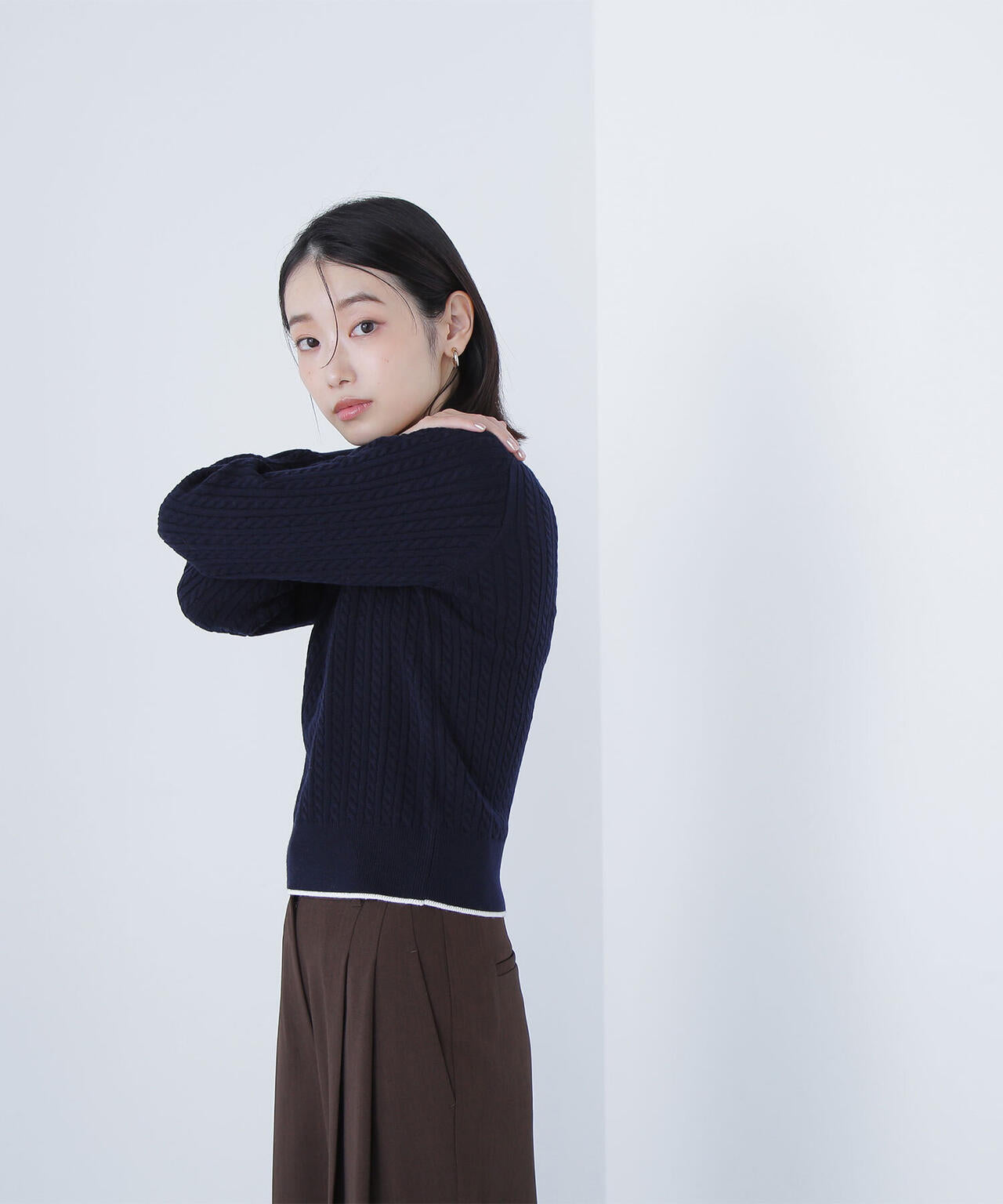 バイカラーラインミニケーブルニット