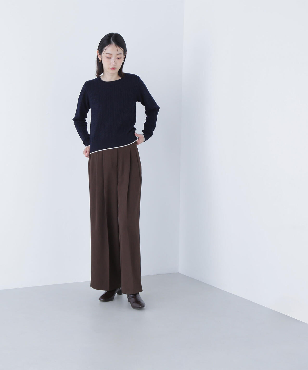 バイカラーラインミニケーブルニット