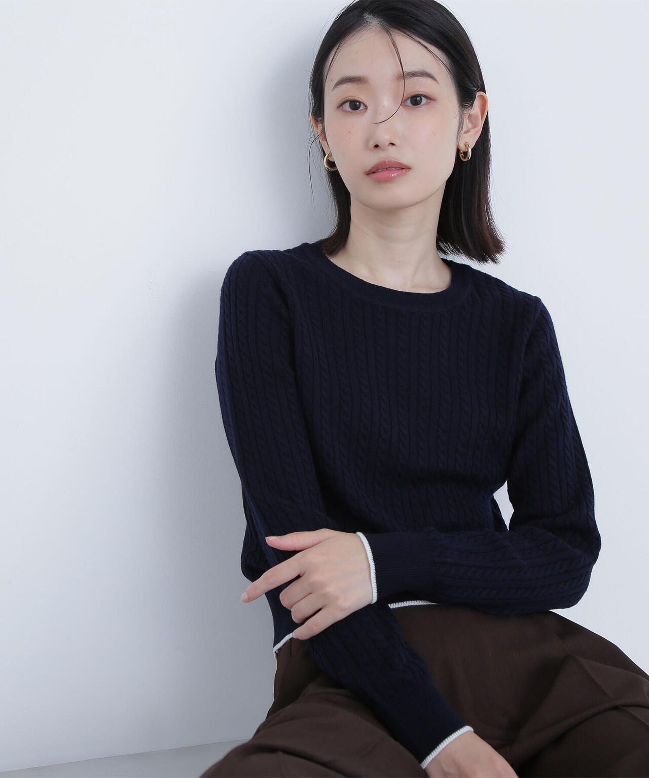 バイカラーラインミニケーブルニット