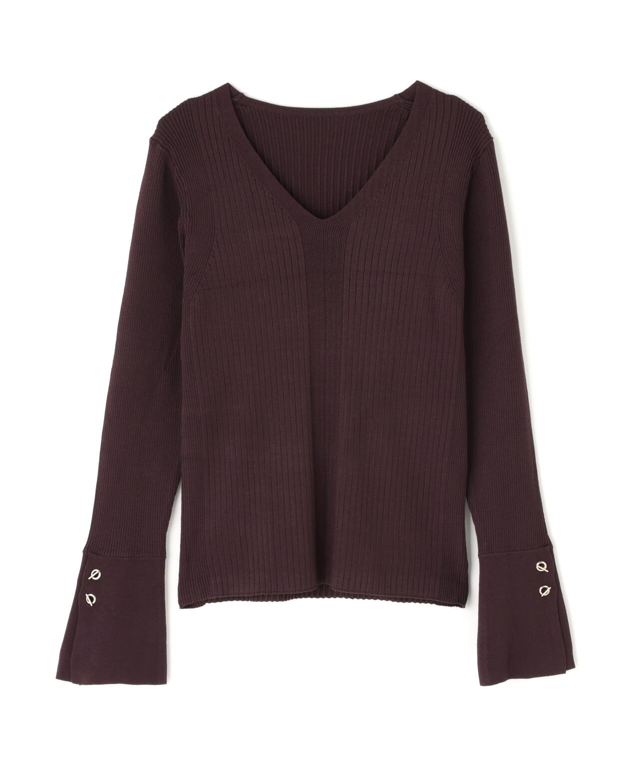 Vネックハトメスリーブリブニット