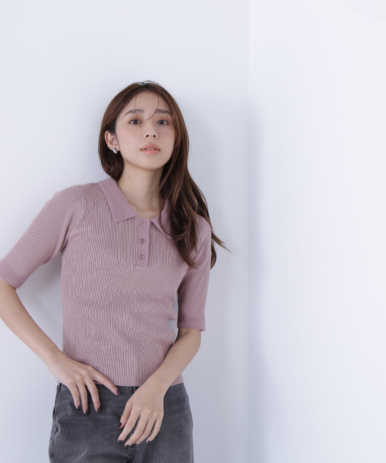 H beauty&youth <H>ギマコットン ポロカラーニット H＞ギマコットン ポロカラーニット