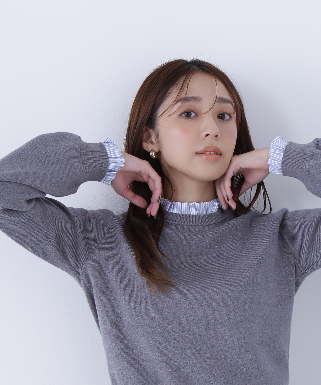 ストライプフリルネックニット | NATURAL BEAUTY BASIC（ナチュラル