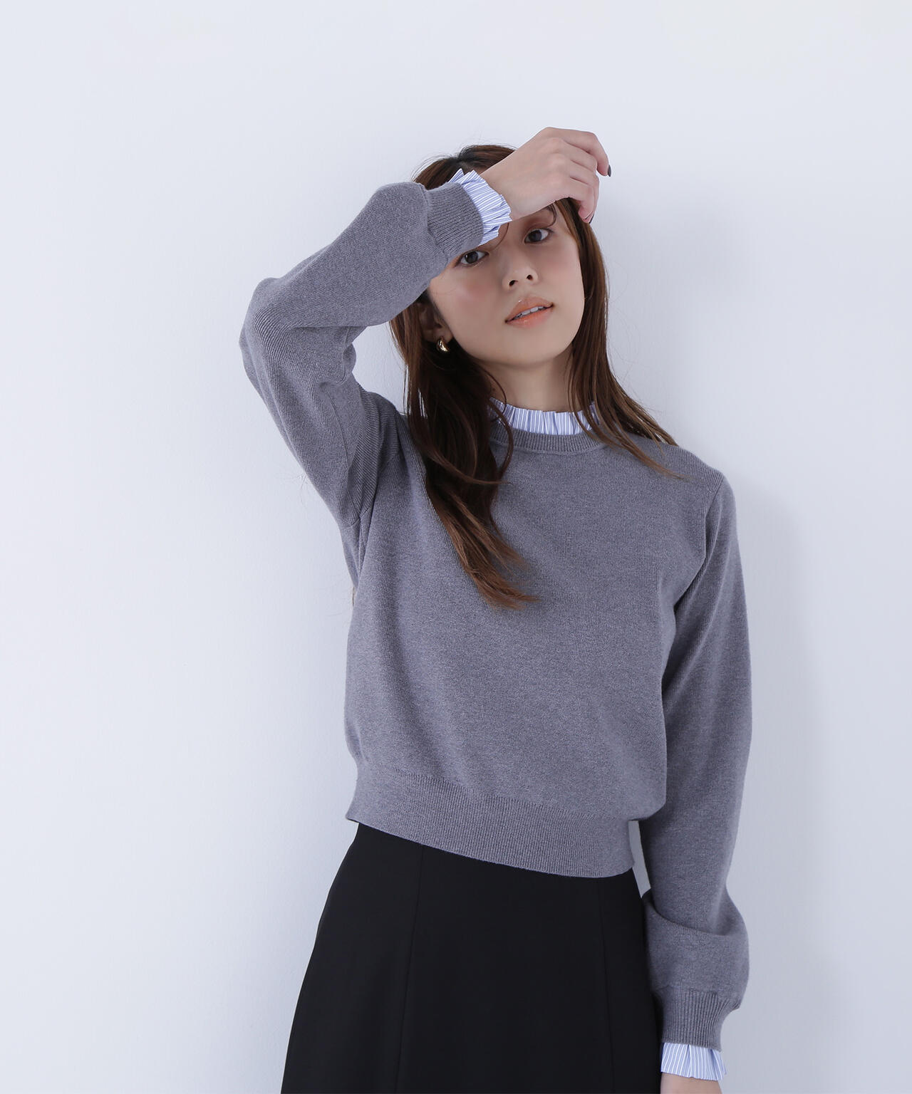 ストライプフリルネックニット | NATURAL BEAUTY BASIC（ナチュラル