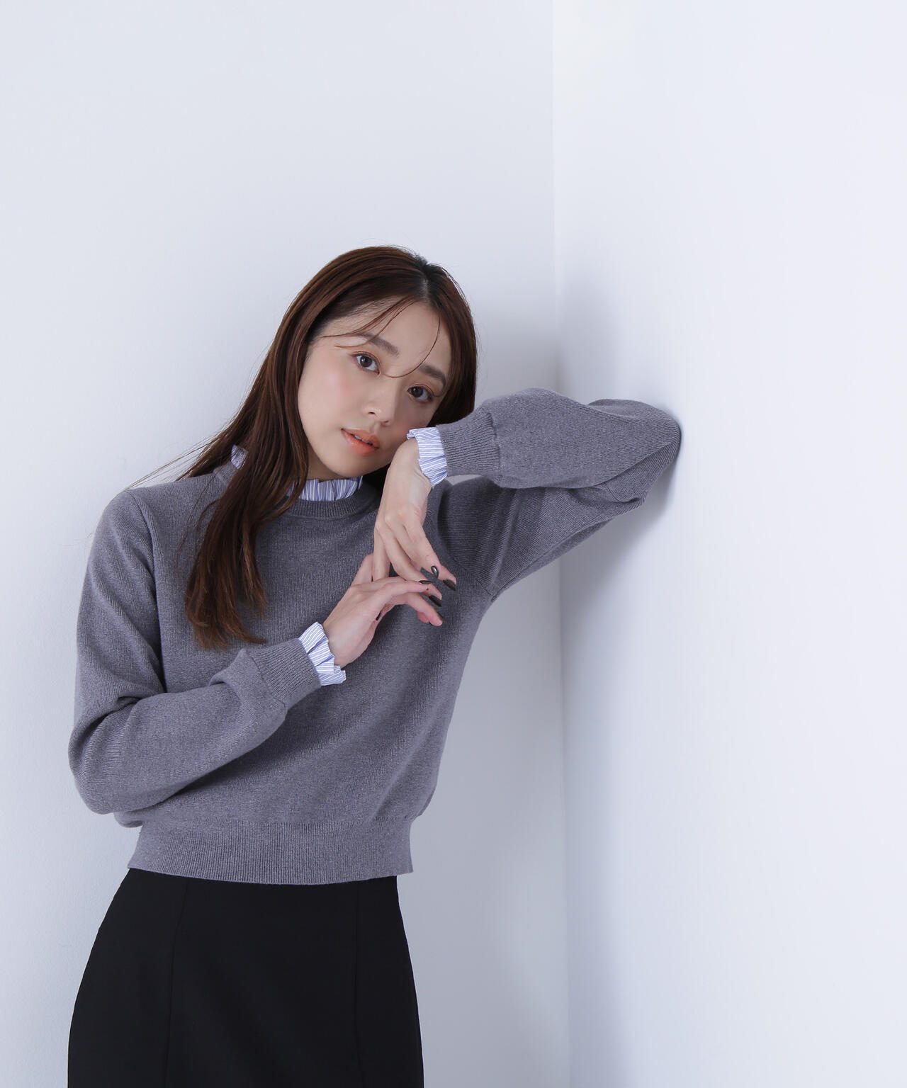 ストライプフリルネックニット | NATURAL BEAUTY BASIC（ナチュラル