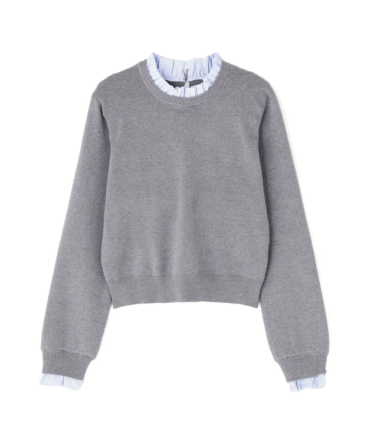 ストライプフリルネックニット