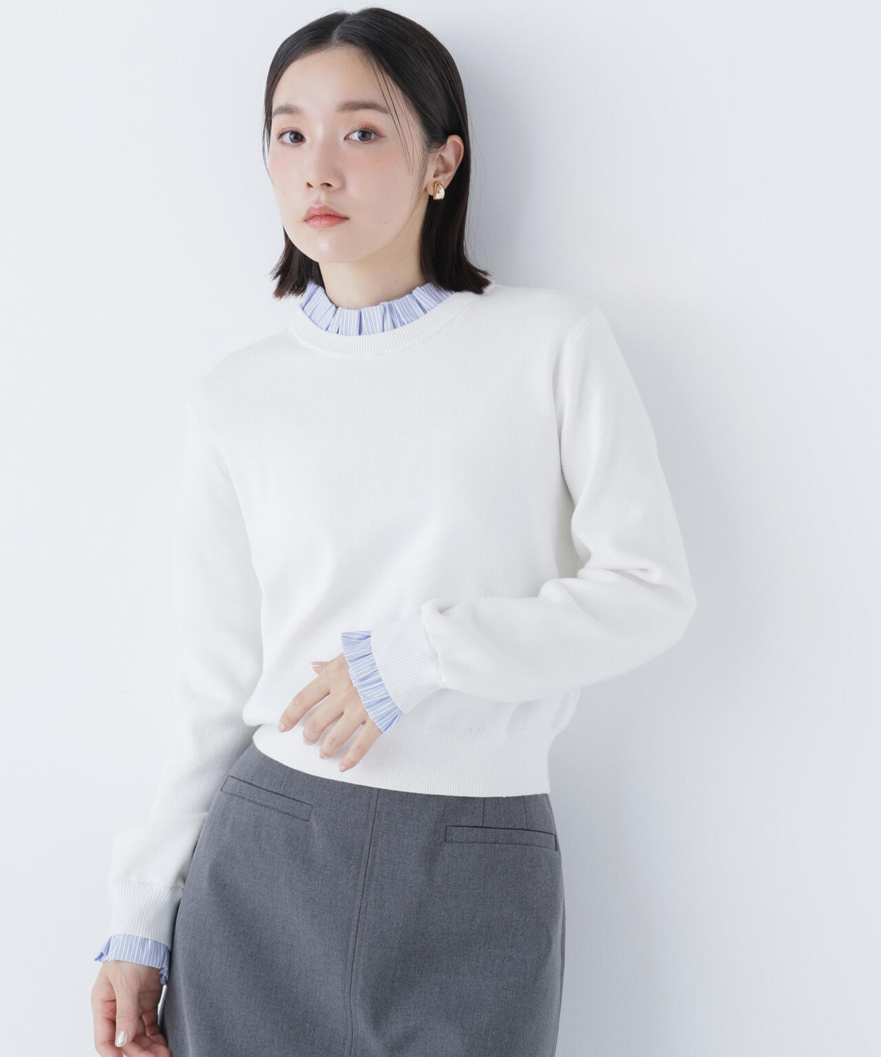 ストライプフリルネックニット | NATURAL BEAUTY BASIC（ナチュラル