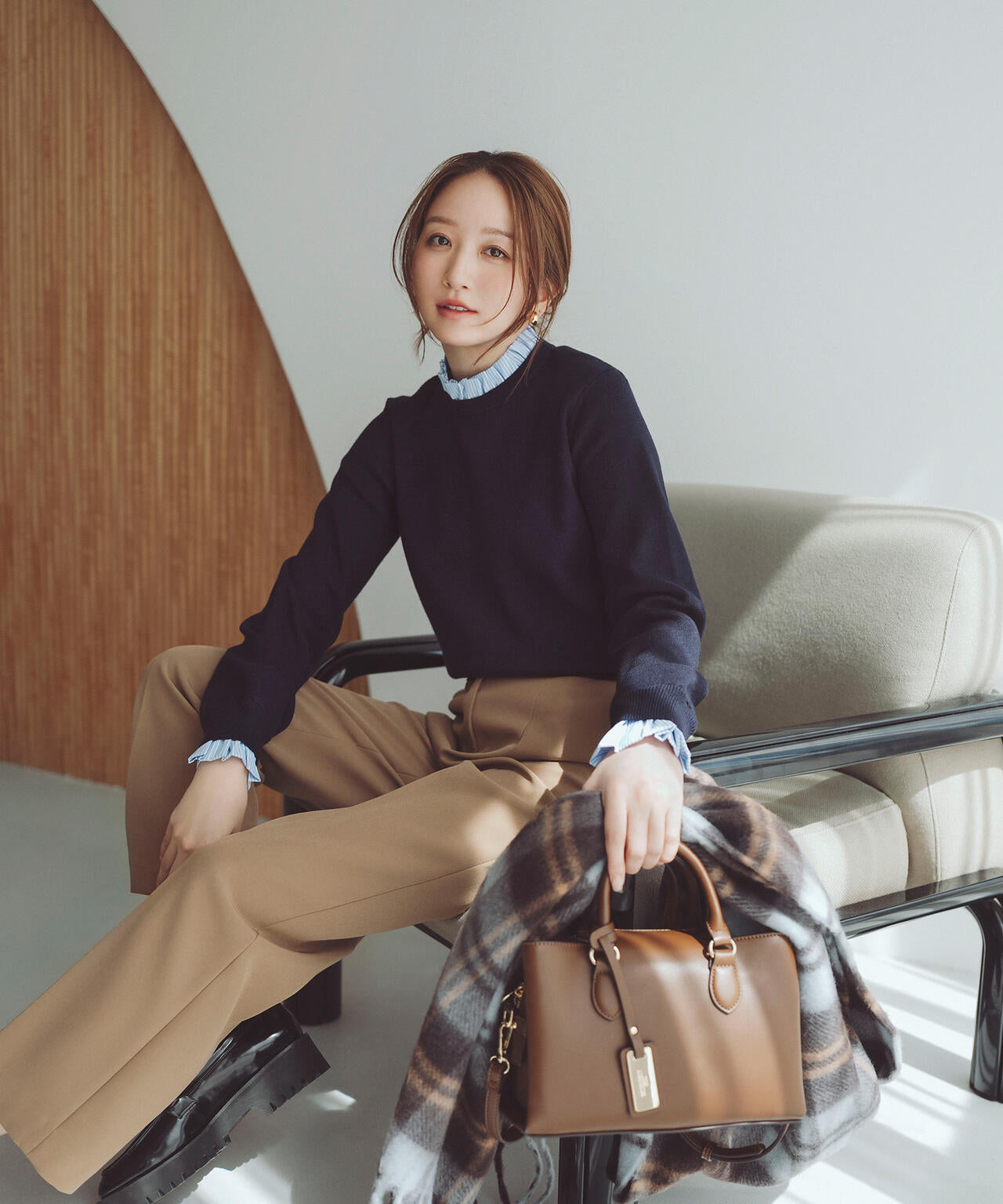 ストライプフリルネックニット | NATURAL BEAUTY BASIC（ナチュラル