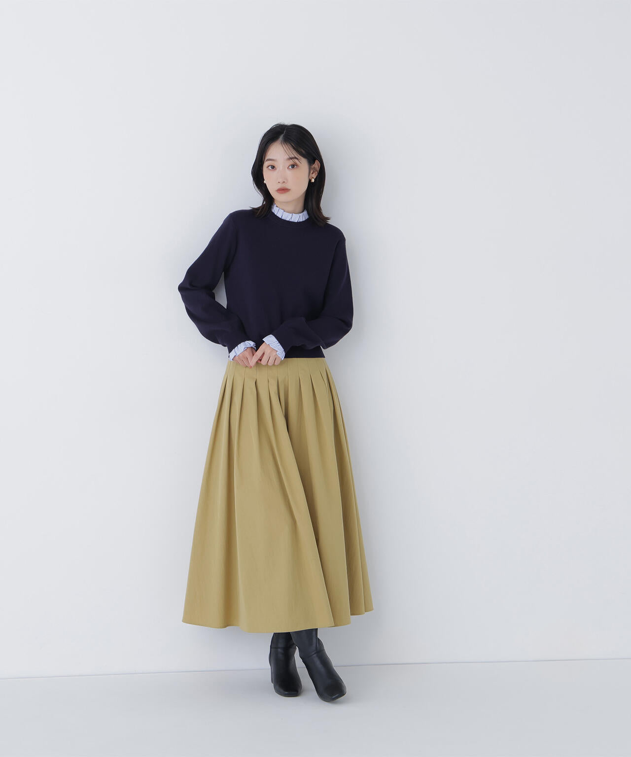 ストライプフリルネックニット | NATURAL BEAUTY BASIC（ナチュラル