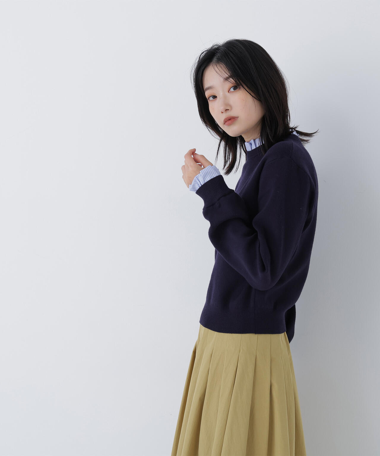 ストライプフリルネックニット | NATURAL BEAUTY BASIC（ナチュラル