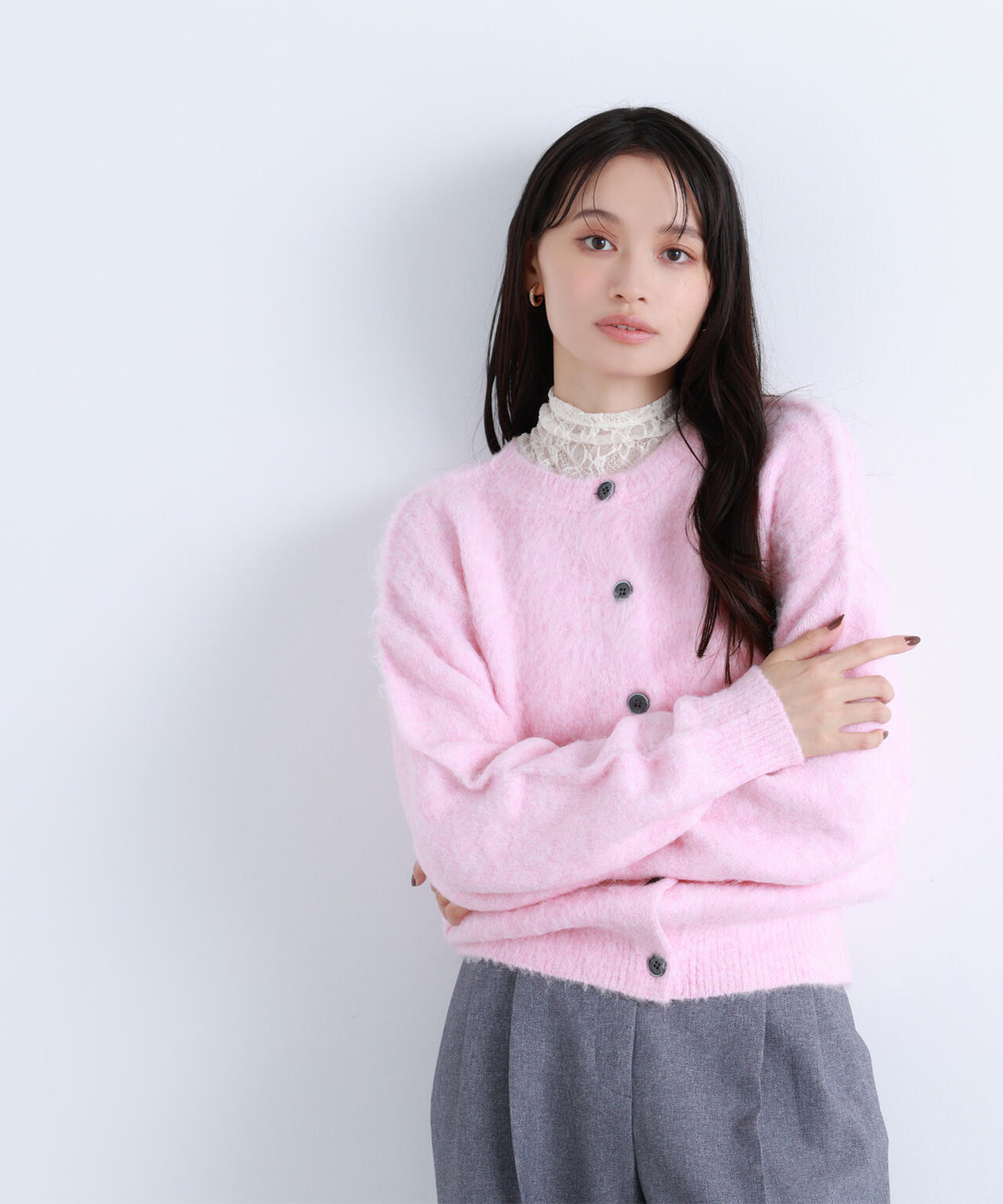 ベリーブレイン　ピンクカーディガン ✨美品✨ 華やかカラーのモヘアカーディガンが新鮮！ノースリの羽織りで今から