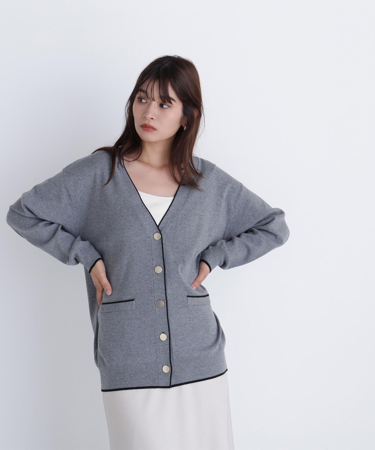 バイカラーボクシーカーディガン