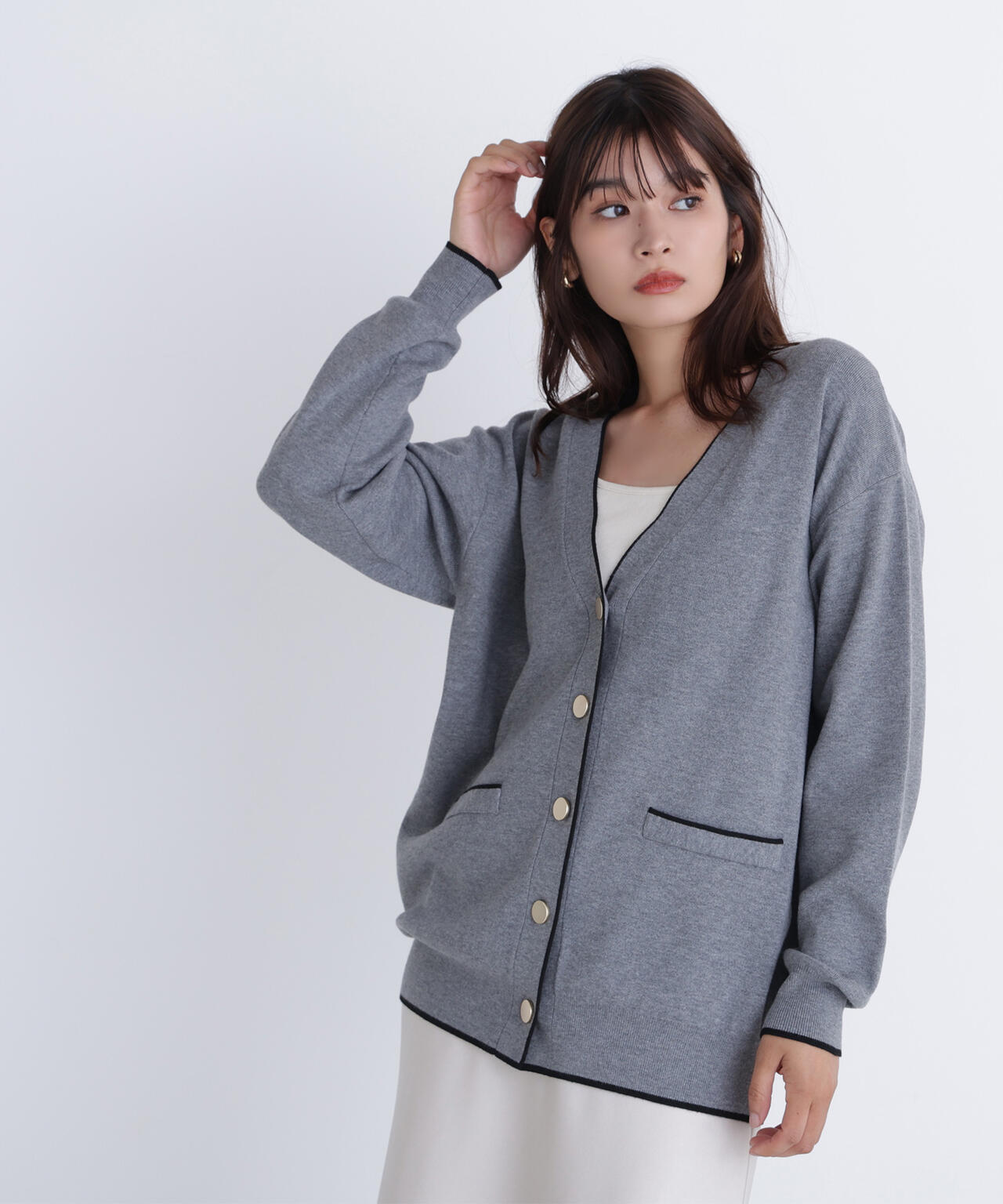 バイカラーボクシーカーディガン