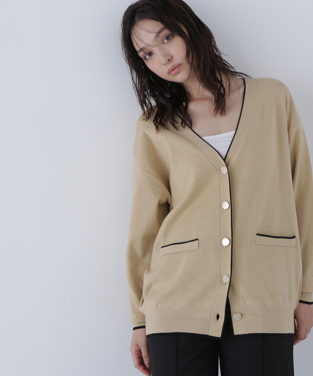 バイカラーボクシーカーディガン | NATURAL BEAUTY BASIC（ナチュラル