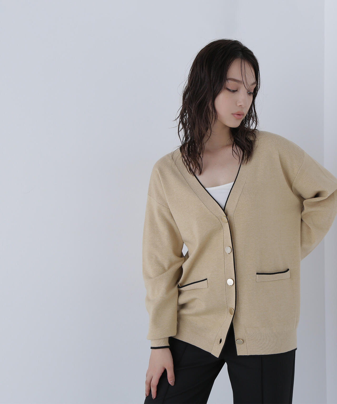 バイカラーボクシーカーディガン | NATURAL BEAUTY BASIC（ナチュラル