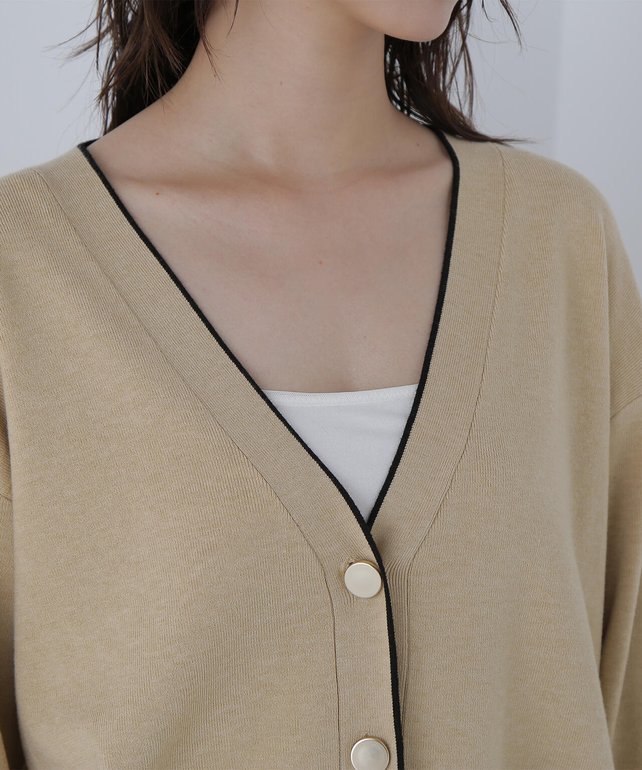 バイカラーボクシーカーディガン