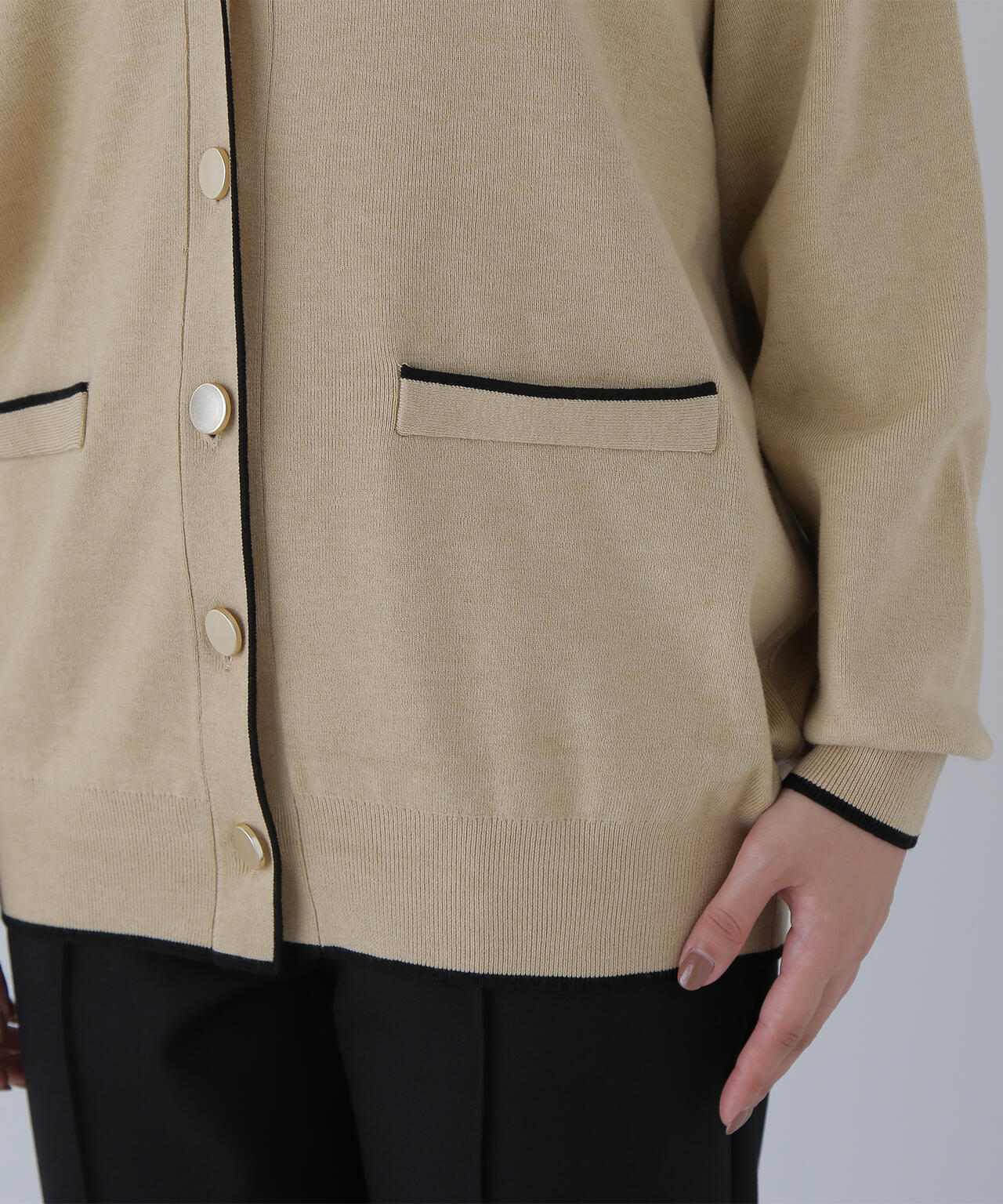 バイカラーボクシーカーディガン